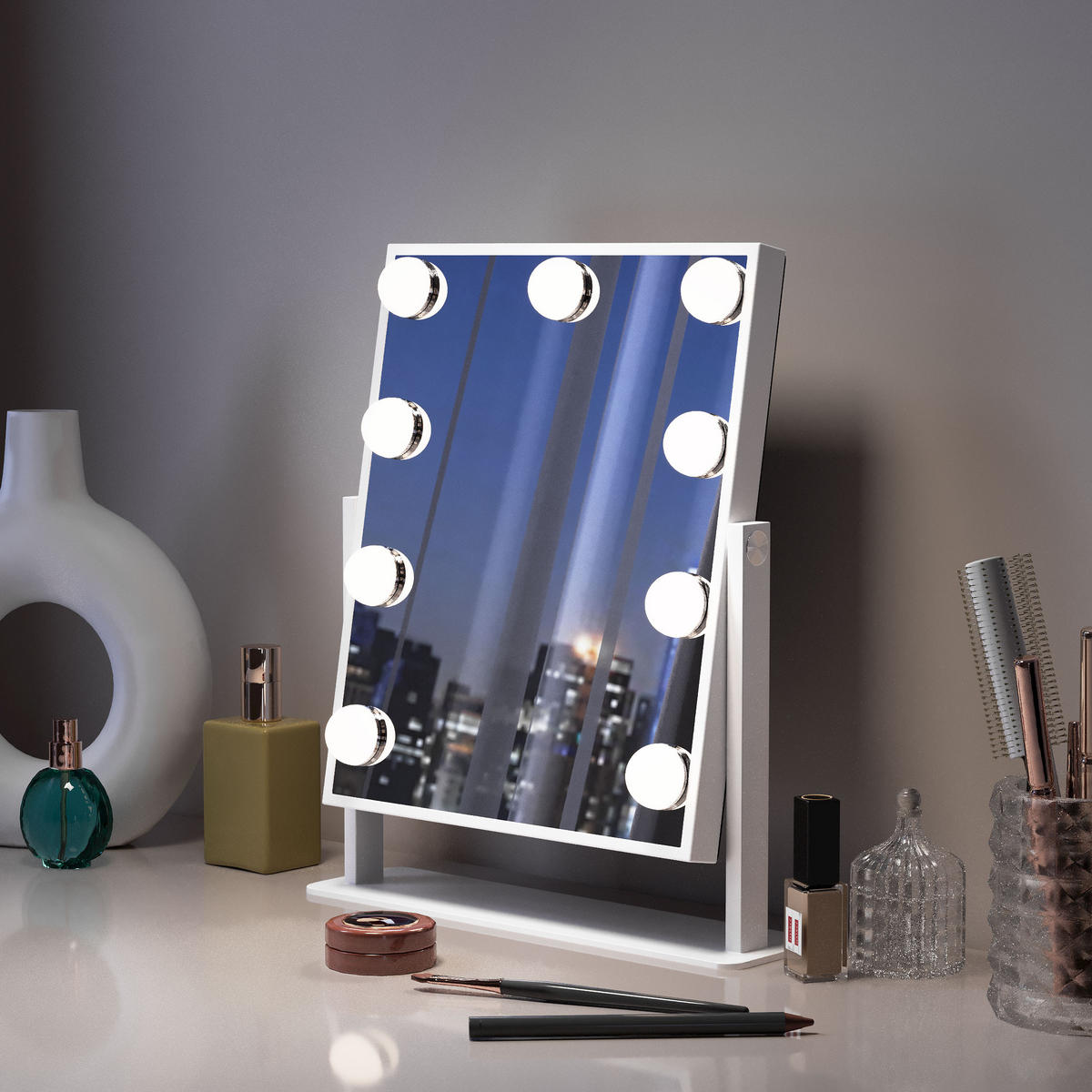 SCHMINKSPIEGEL mit LED-Beleuchtung weiß 25/30 cm - Weiß, Metall (25/30/3cm) - VANITII