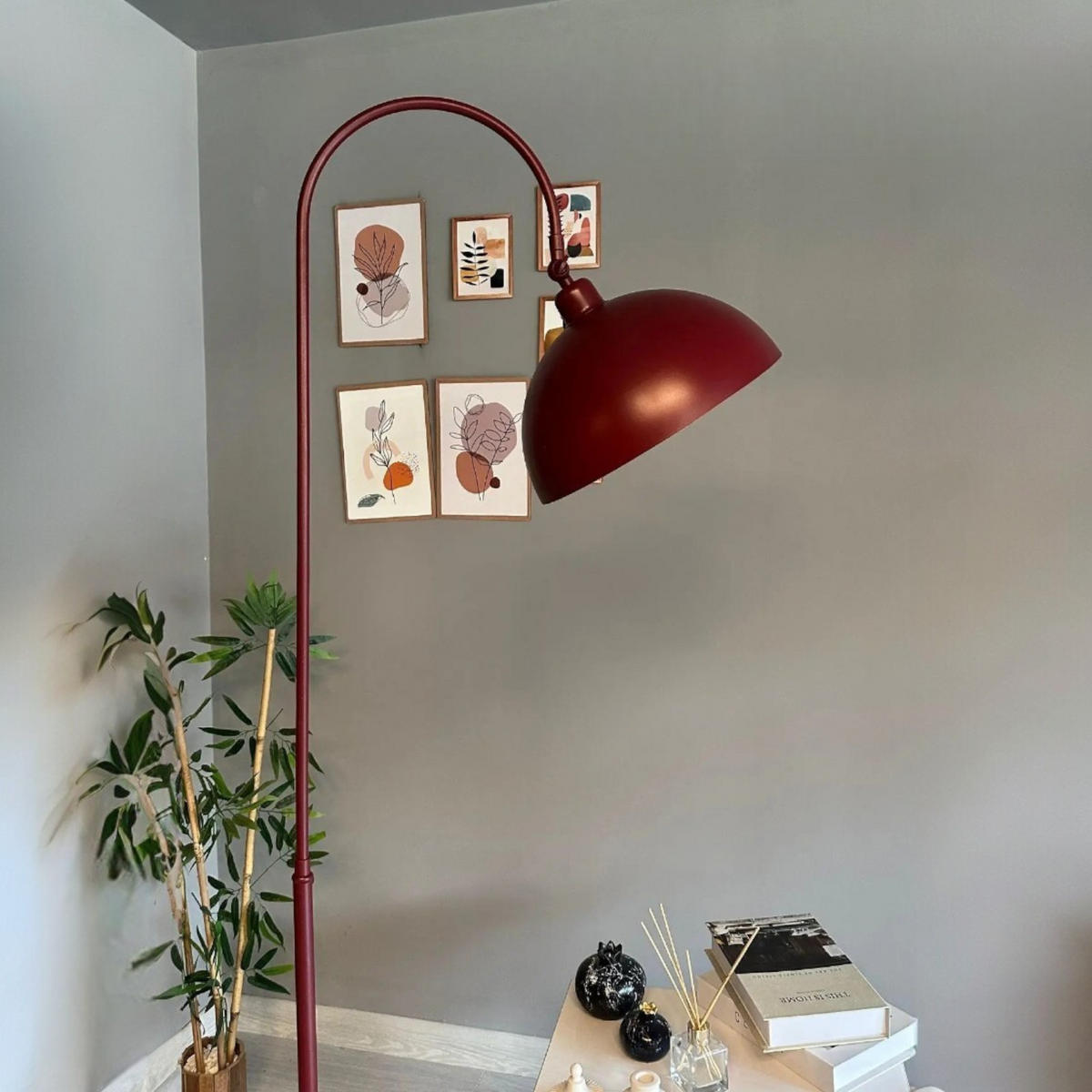 STEHLAMPE Gorkiede E27, verstellbarer Lampenschirm aus Metall - Bordeaux, Metall (37/37/170cm) - Bamyum