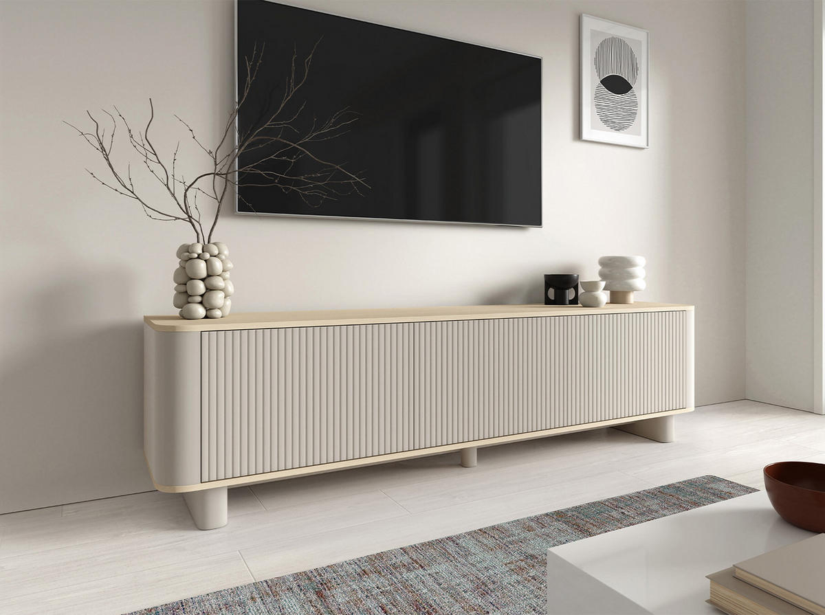 TV-SCHRANK Hängende RTV Kommode 200 cm Misterio mit Lamellen Cashmere Eiche Vicenza - Creme, Holzwerkstoff (200/42/40cm) - Jerpax
