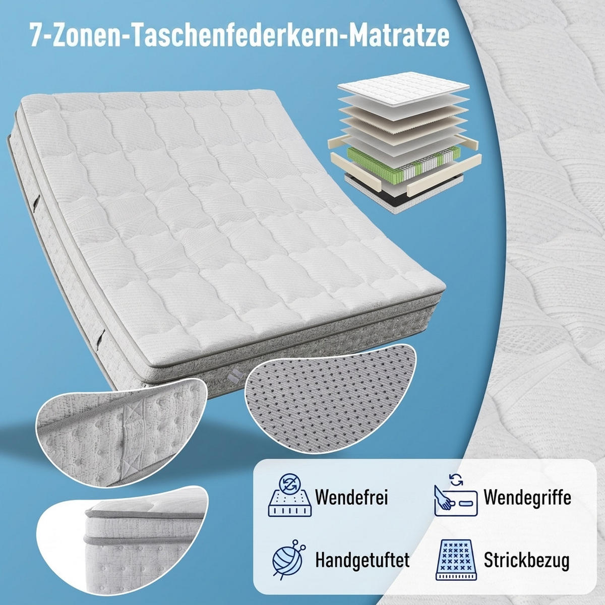 TASCHENFEDERKERNMATRATZE 160/200 cm Weiß H3, 25cm Hohe Kaltschaum Hybrid-Matratze - Weiß, Textil (160/200cm) - Oxeza
