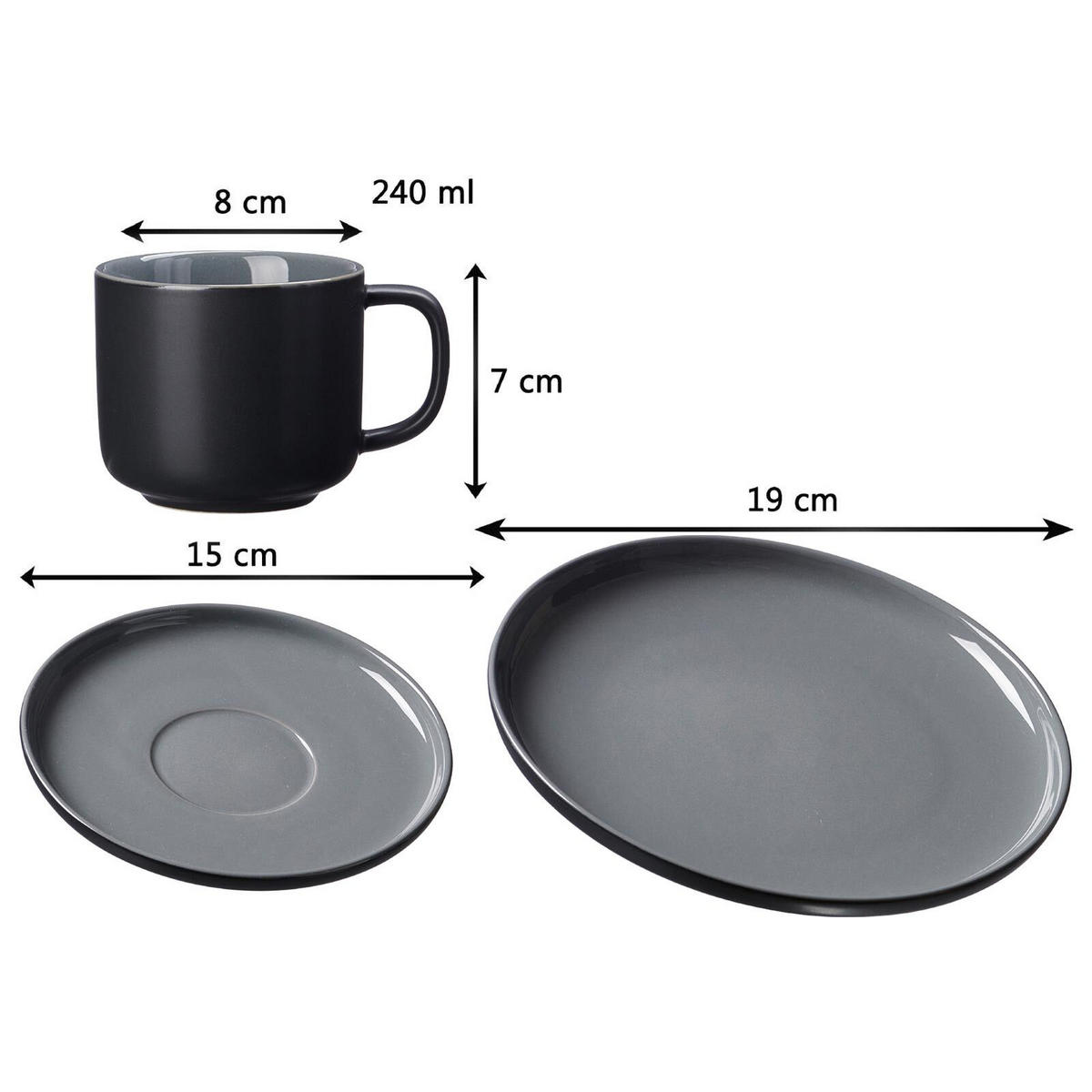 KAFFEESERVICE Jasper schwarz 12-tlg. - Schwarz, Keramik (2/2/2cm) - Ritzenhoff Breker