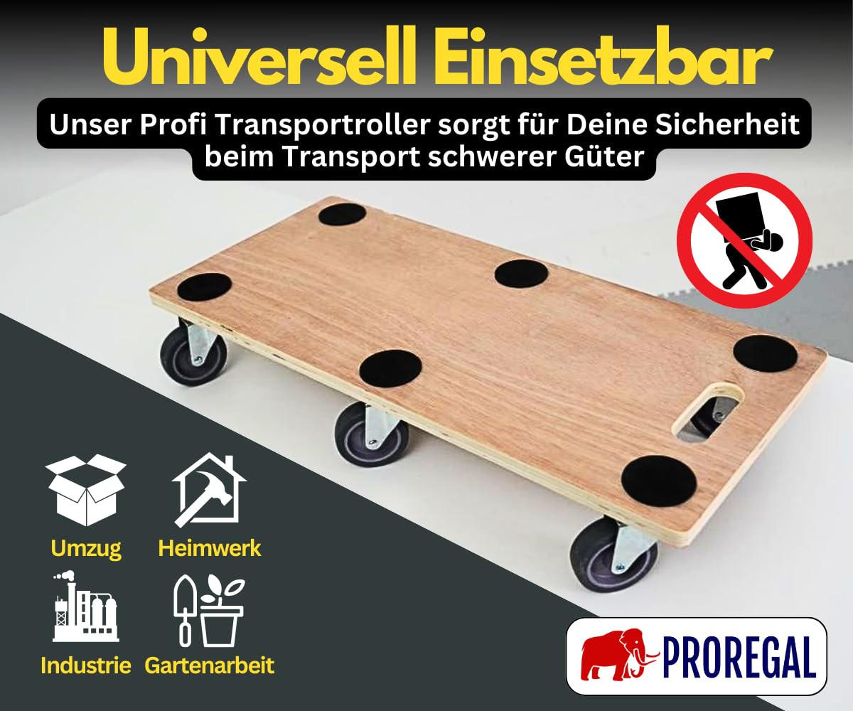 TRANSPORTROLLER mit 6 Rollen 11x30x68cm Traglast 300kg Sperrholzplatte Braun 1 Stück - Braun, Holzwerkstoff (68/30/11cm) - PROREGAL