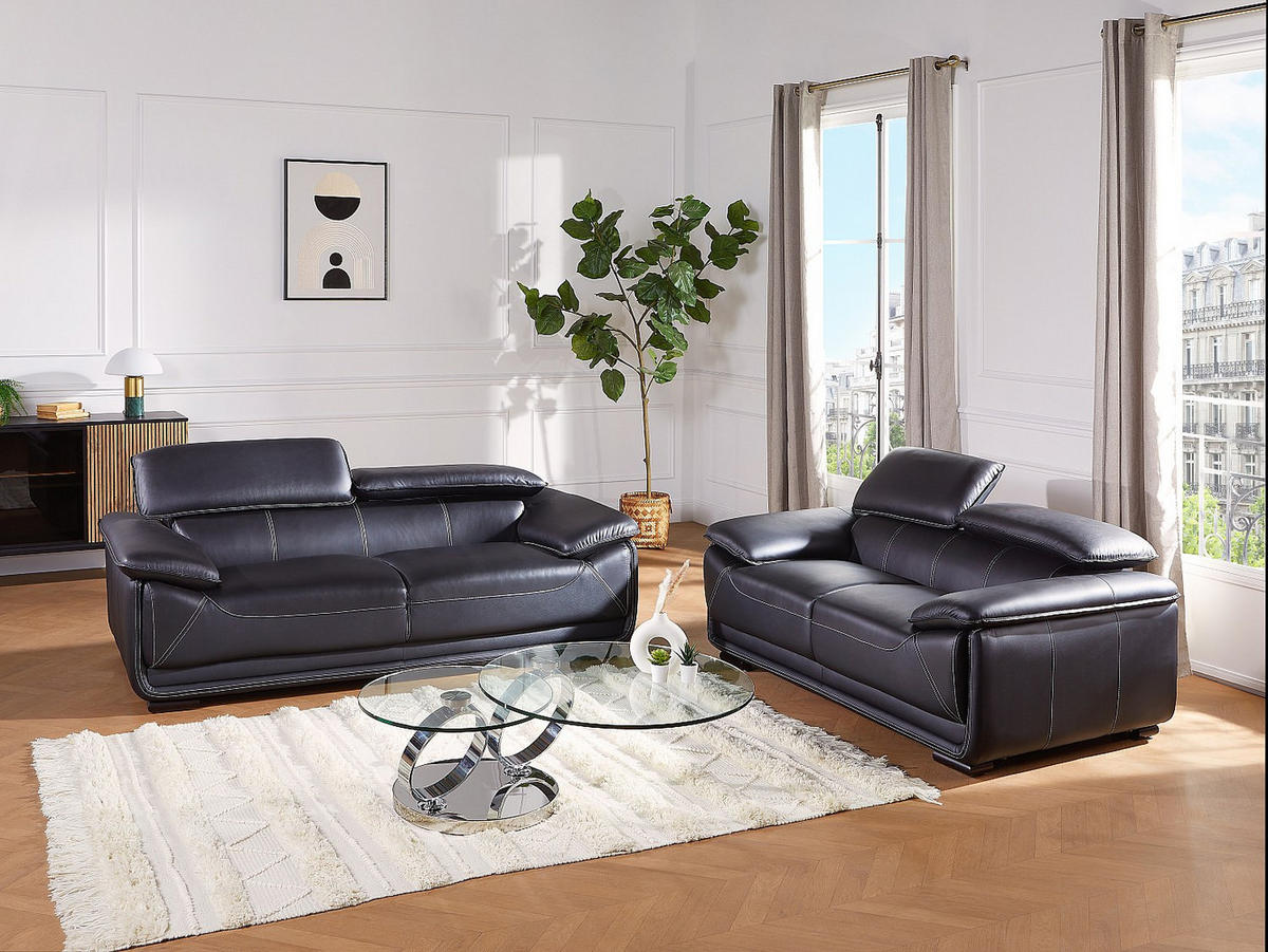 LEDERSOFA 3-Sitzer - Schwarz - MACELO - Schwarz, Leder (204/75/97cm) - Vente-Unique