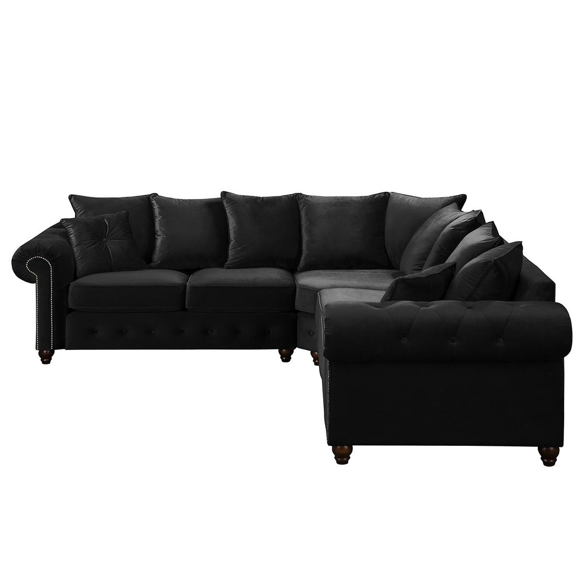 ECKSOFA - Samt - Silberfarben/Schwarz, Buchenholz/Textil (260/260cm) - home24