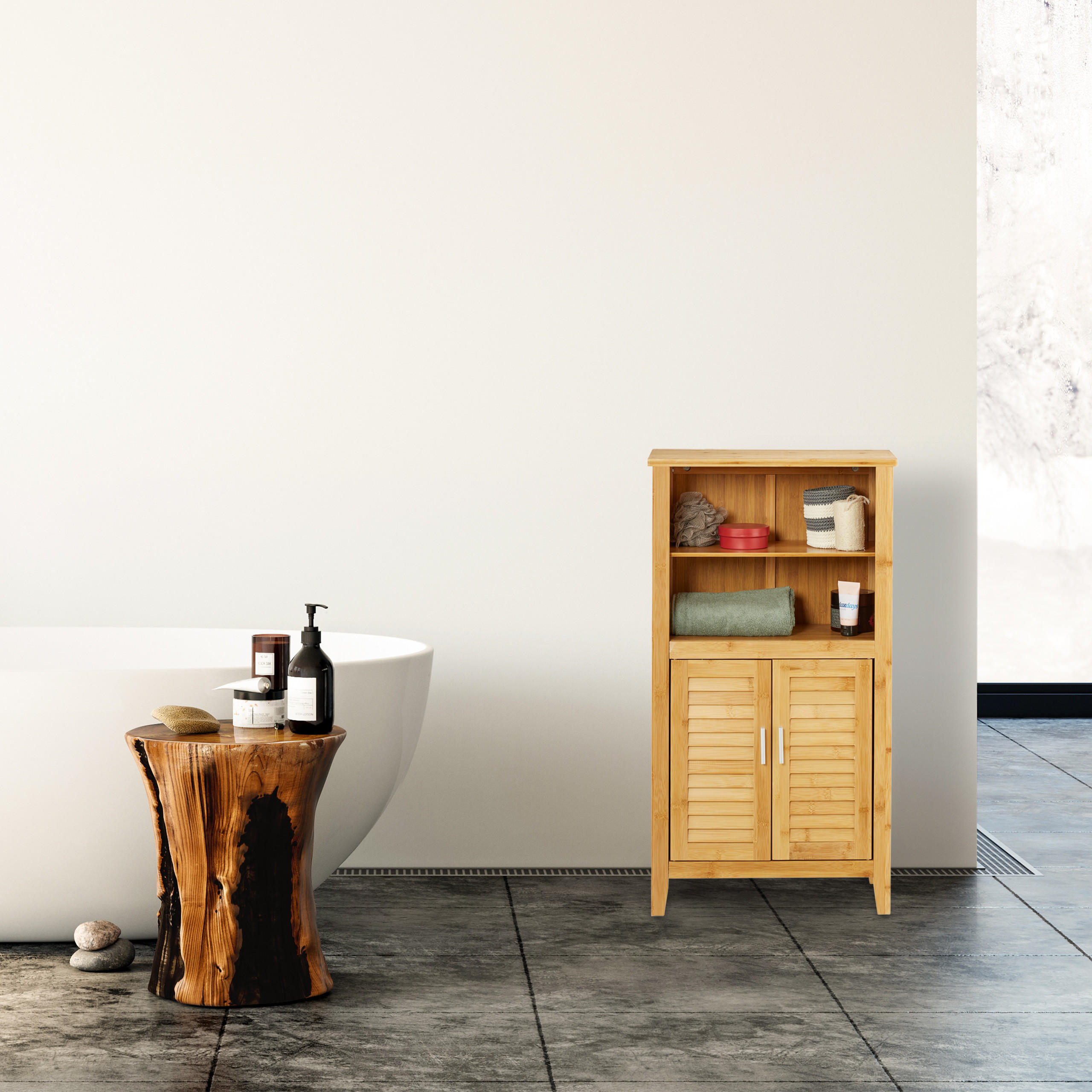 Relaxdays BADEZIMMERSCHRANK Hellbraun 50cm × 25cm × 92cm