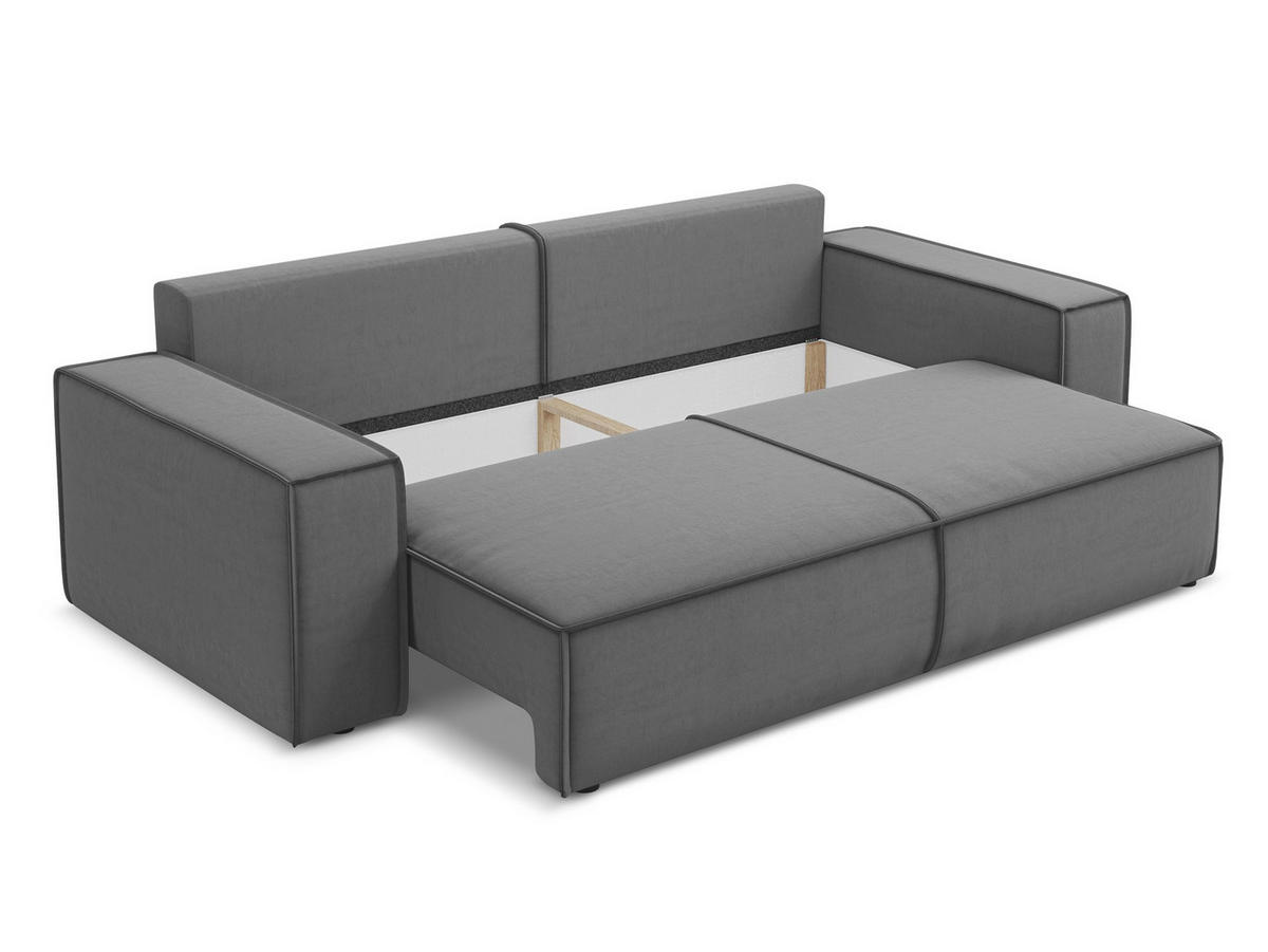 3-SITZER SOFA mit Schlaffunktion Samt Stoff Grau - Schwarz/Grau, Kunststoff/Textil (255/85/105cm) - Makamii
