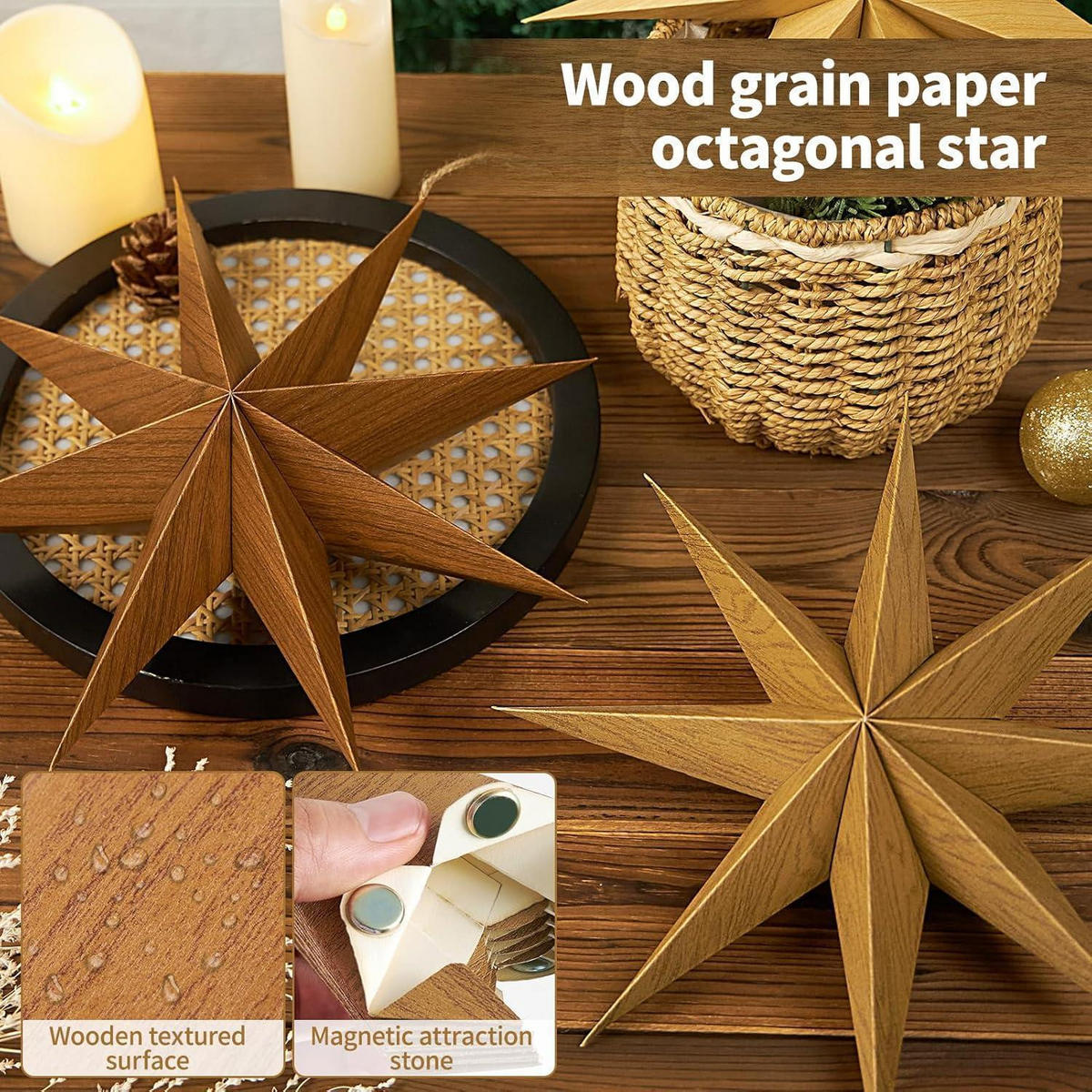 PAPIERSTERNE 5er Set Holzmaserung 30 cm - Multicolor, Papier (30/1/30cm)