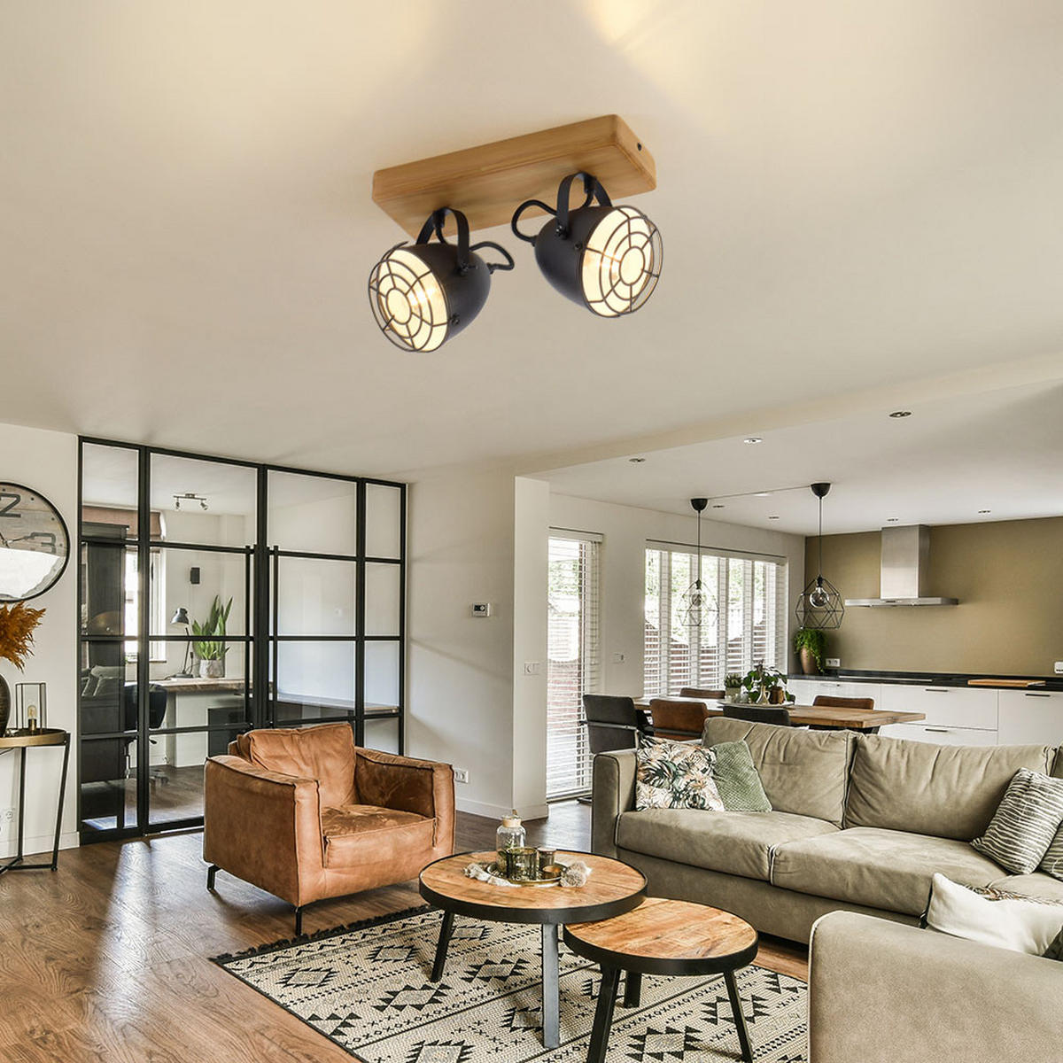 DECKENLEUCHTE Holz Metall Schwarz - Braun, Holz (30.5/17/20cm)