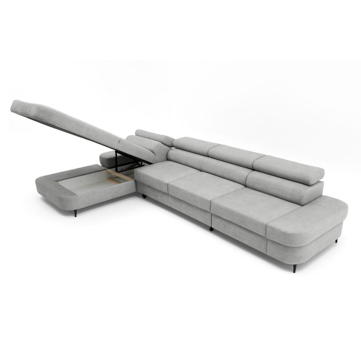 ECKSOFA JAZZ MAXI Links mit Schlaffunktion 125x195 Velours Grau - Schwarz/Grau, Holz/Textil (350/203cm) - Muffo