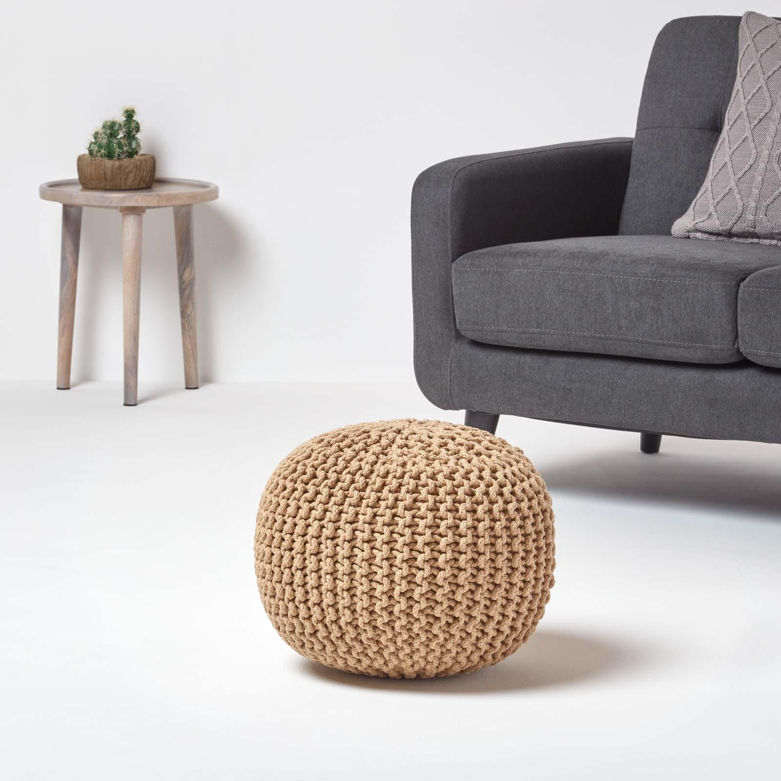 STRICK-POUF beige, 40/40/35 cm - Beige, Textil (40/35/40cm) - Homescapes