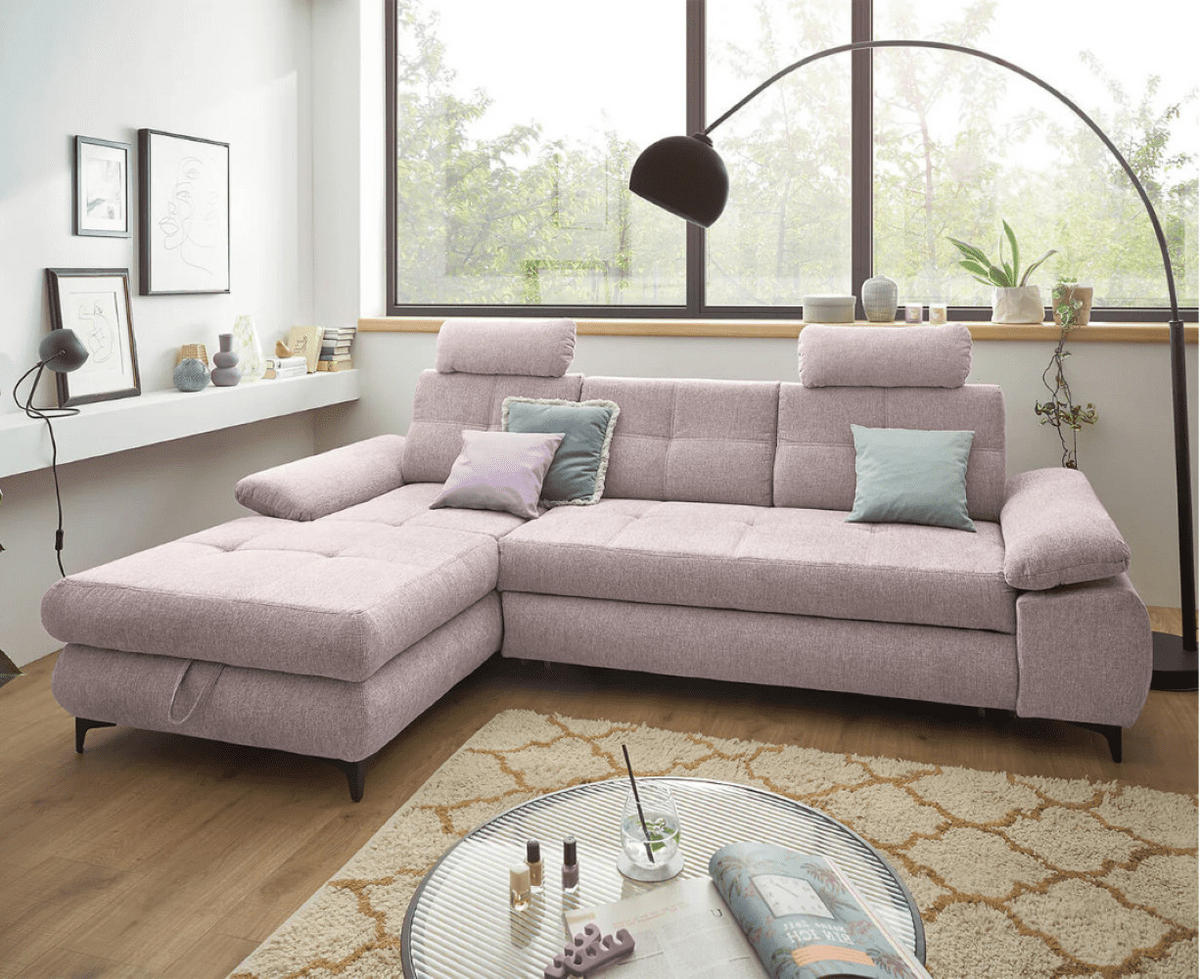 ECKSOFA mit Schlaffunktion und Bettkasten - Pink/Schwarz, Kunststoff/Textil (274/177cm) - ed exciting design