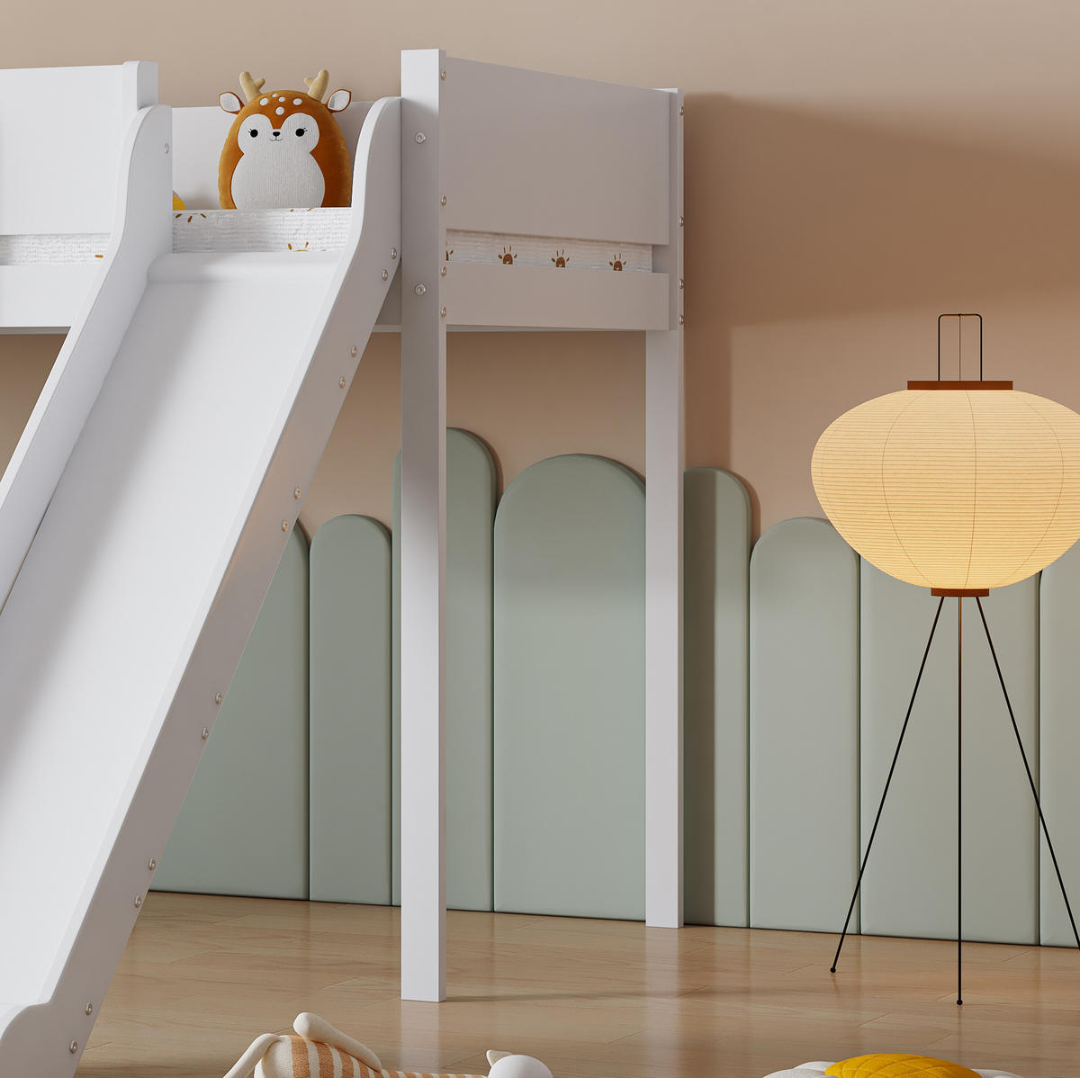 HOCHBETT mit Rutsche, dreistufiger Leiter, 90/200 cm, Weiß/Natur - Weiß, Holz (90/200cm) - MIVRAY