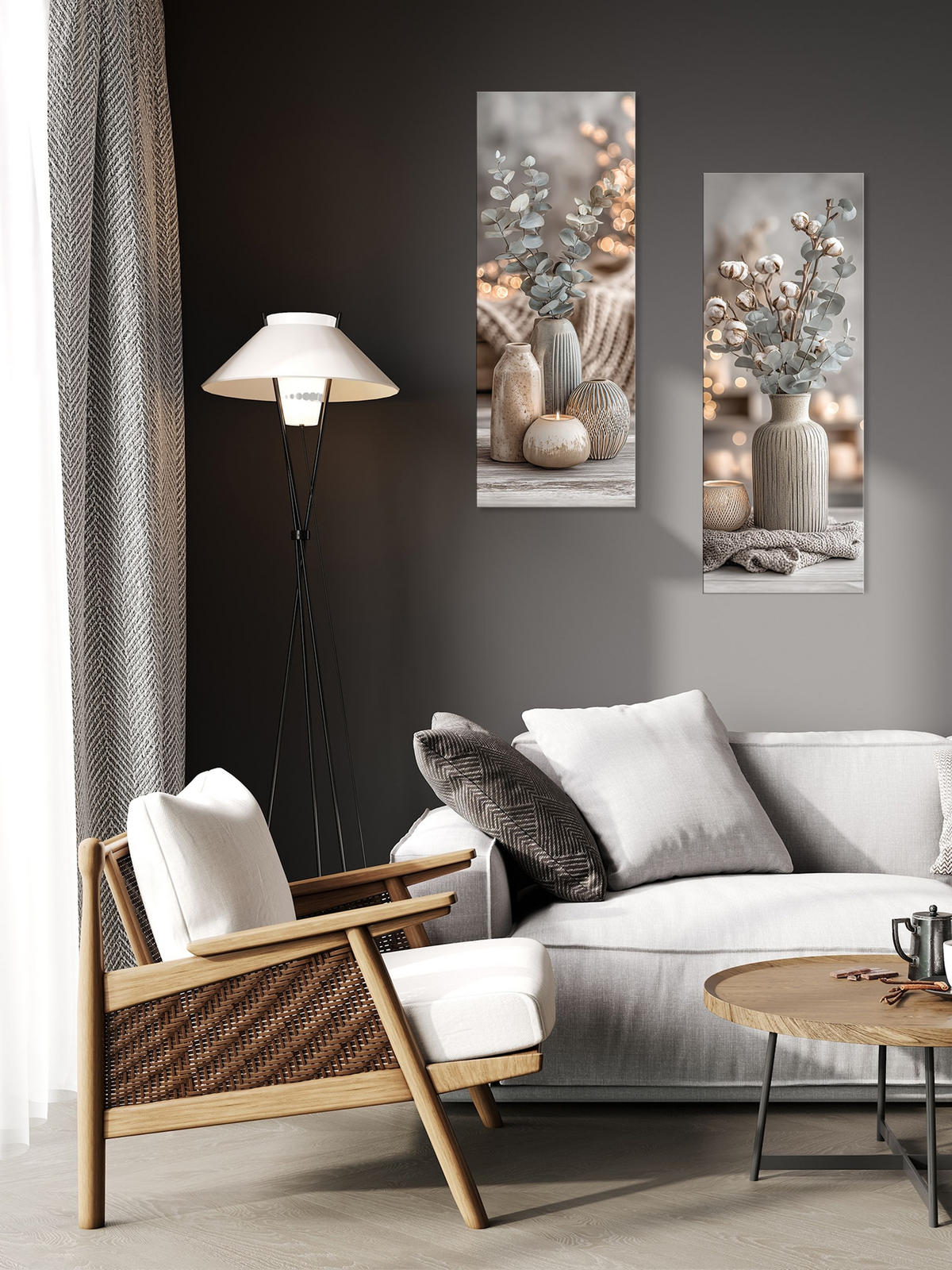 GLASBILD 30x80 cm Stillleben Eukalyptus - Beige, Glas (30/80cm) - artissimo