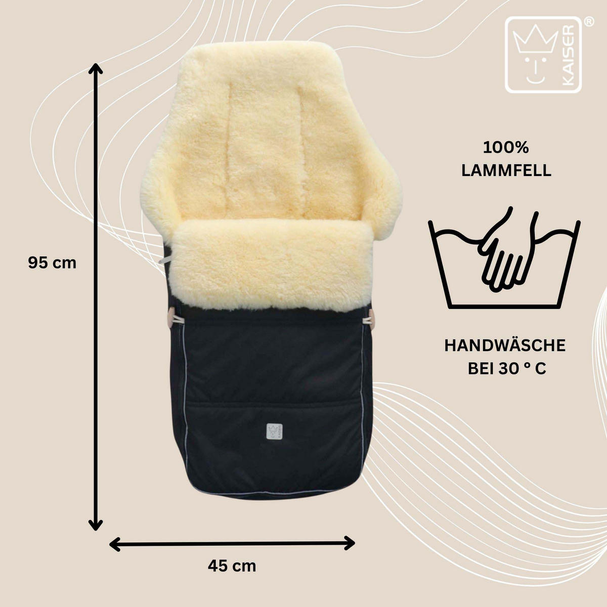 LAMMFELL-FUSSSACK Dublas 2.0, black - Schwarz, Fell (45/95cm) - Kaiserbaby