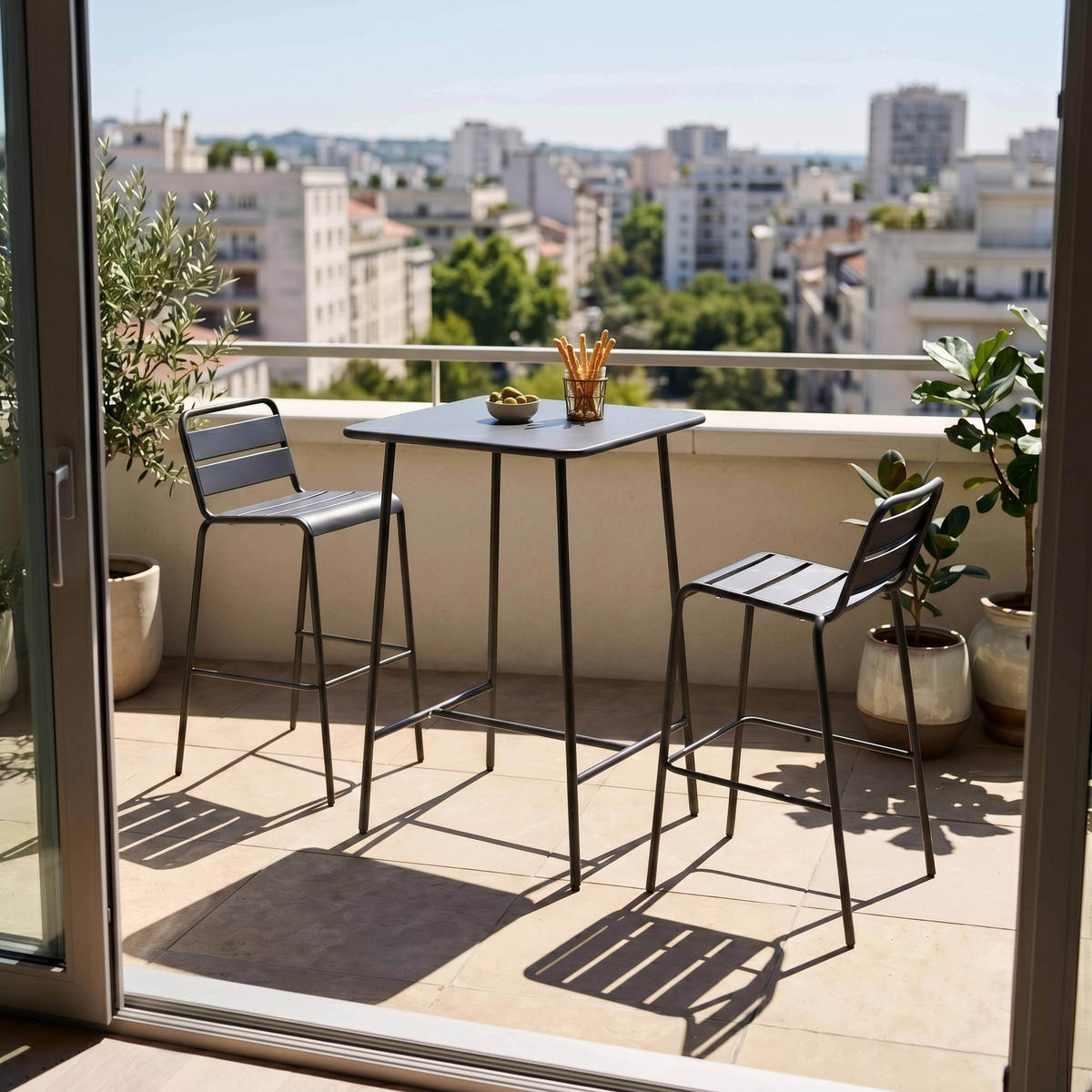 GARTENSET 3-tlg., Grau - Grau, Metall - Oviala