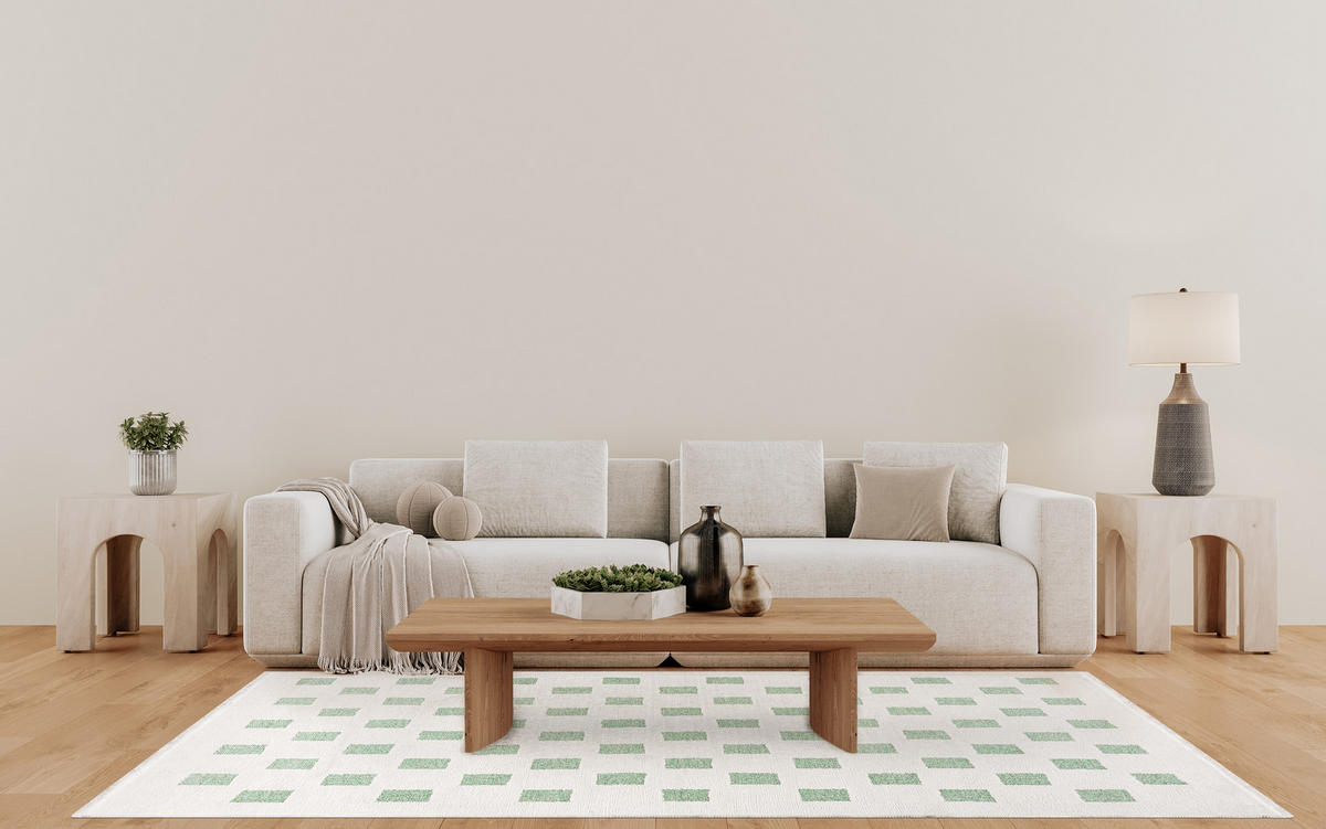 TEPPICH Zweiseitiger Weiß Modern Geometrisch - Kurzflor Rechteckig Weich - Ecru Grün - 200 x 300 cm - Creme/Hellgrün, Textil (200/300cm) - Mazovia