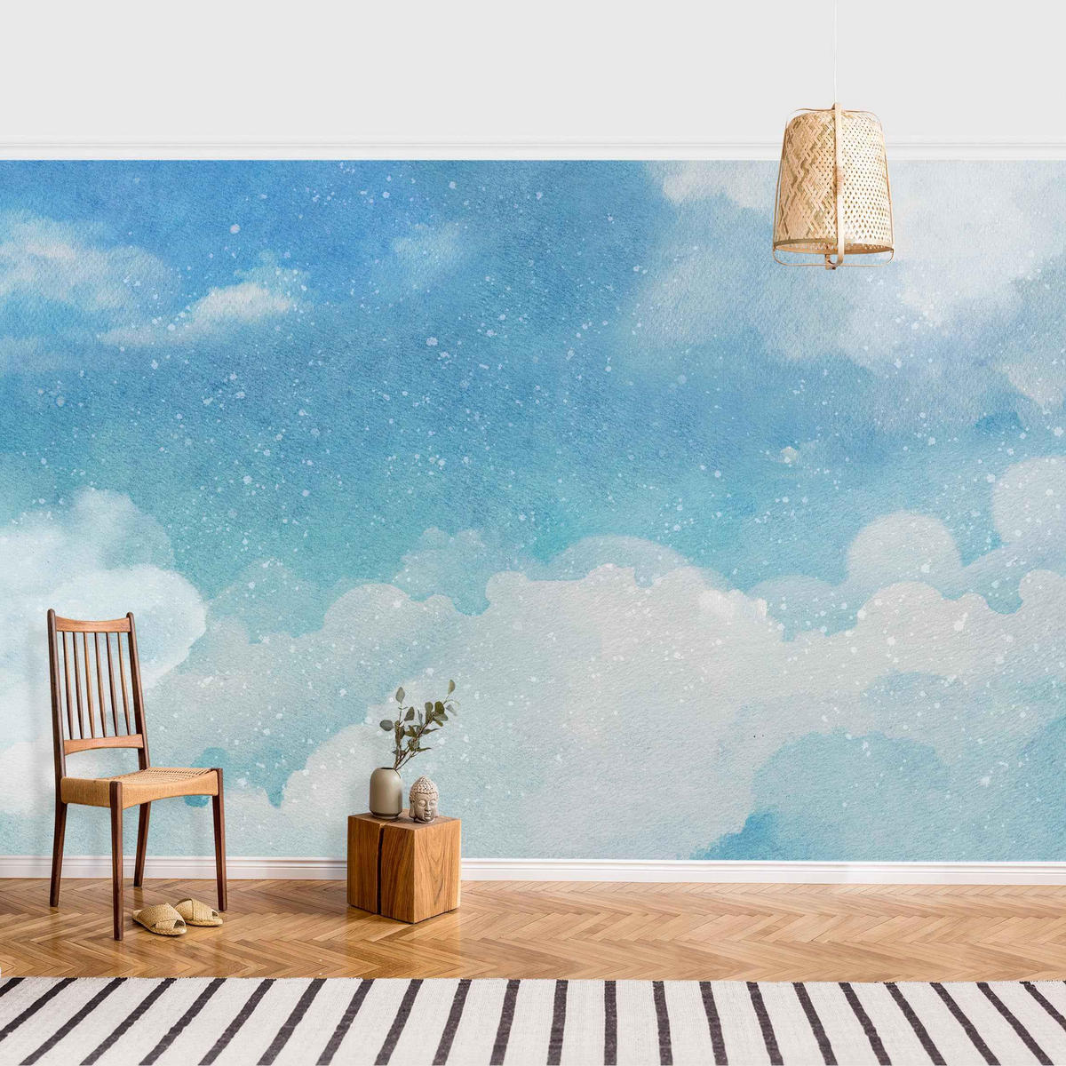 FOTOTAPETE Wolken Wasserfarben 288/190 cm - Blau, Papier (288/190cm) - Bilderwelten