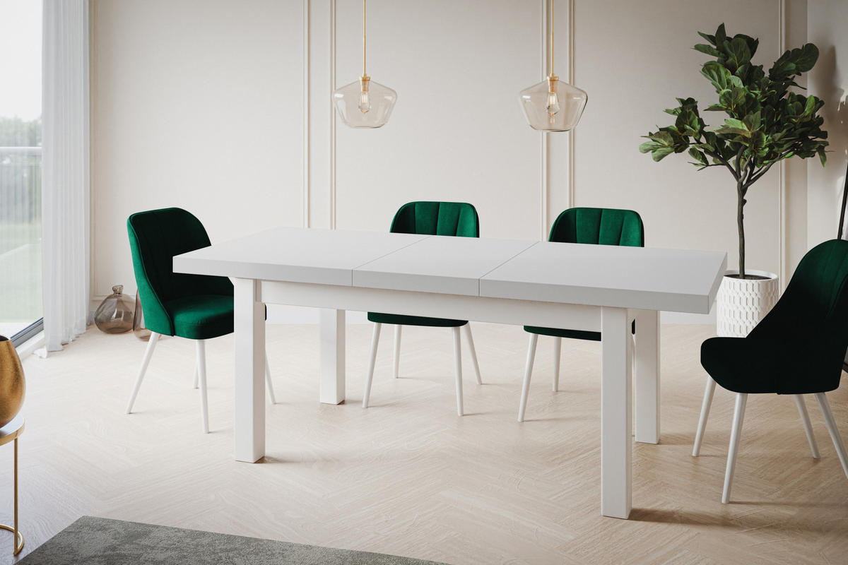 ESSZIMMERTISCH CLASSIC, ausziehbarer Tisch 120-160X80X78 cm, Farbe: Weiß, mit Holzbeinen in Farbe Weiß - Weiß, Holzwerkstoff (120/80/78cm) - Alpi-Möbel