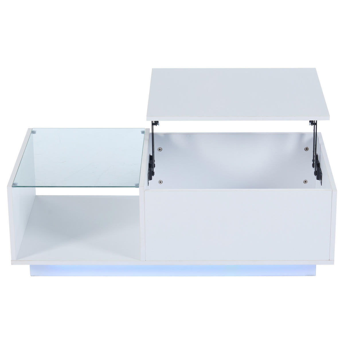 COUCHTISCH weiß mit anhebbarer Hochglanz-Tischplatte, gehärtetem Glas und intelligenter RGB-LED-Beleuchtung 100 × 50 × 33 cm - Weiß, Holzwerkstoff (50/100/33cm) - Luhomfu
