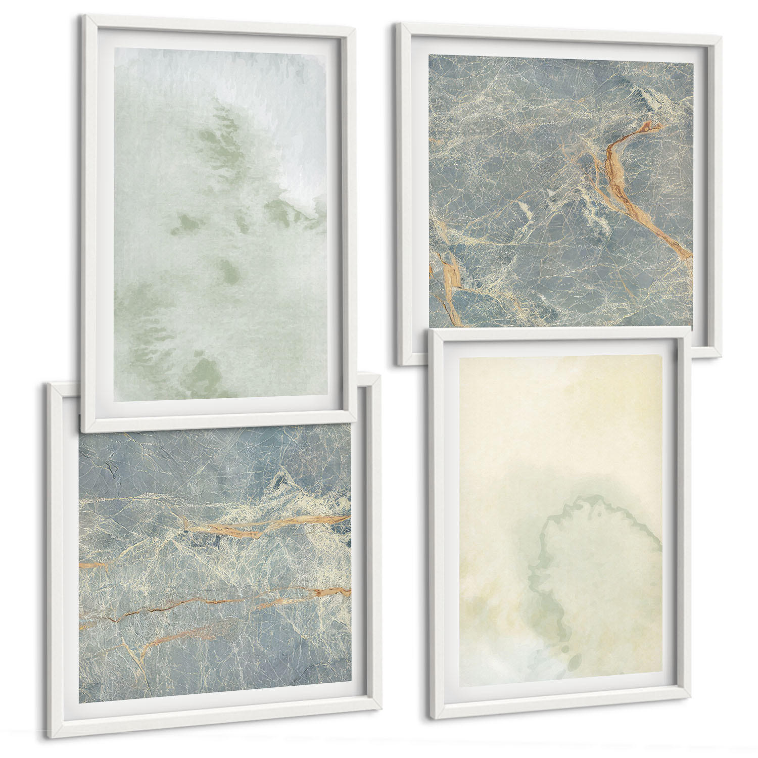 BILDER SET 4er Set - 50x50 cm & 40x60 cm Weißer Rahmen - Pastellfarben auf Aquarellleinwand - Weiß, Kunststoff (50/50cm) - TULUP