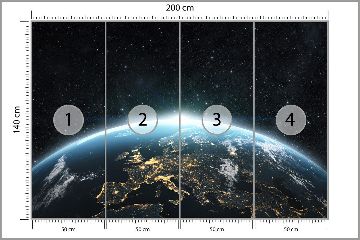 FOTOTAPETE für Wohnzimmer Erde Aus Dem Kosmos Planet 200x140 - Blau/Gelb, Papier (200/140cm) - Muralo
