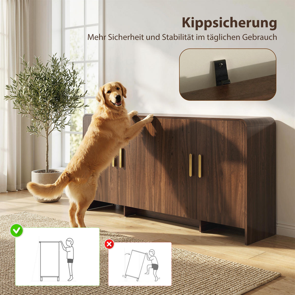 SIDEBOARD aus MDF 152/40/80 cm Walnussbraun - Walnussfarben/Alufarben, Holzwerkstoff/Metall (40/80/152cm) - HOMCOM