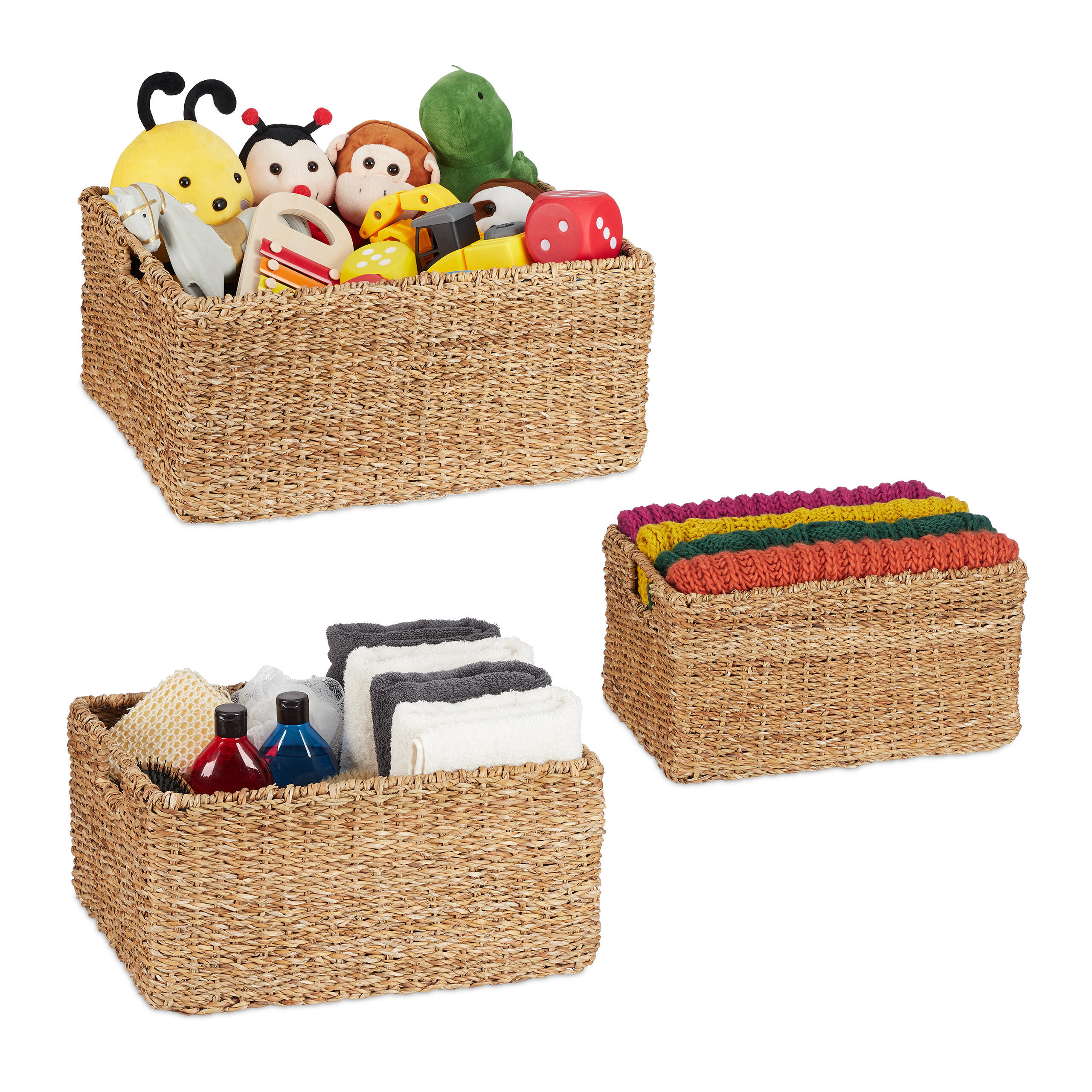 3TLG.AUFBEWAHRUNGSKORB-SET - Braun, Textil/Metall (48/22.5/40cm) - Relaxdays