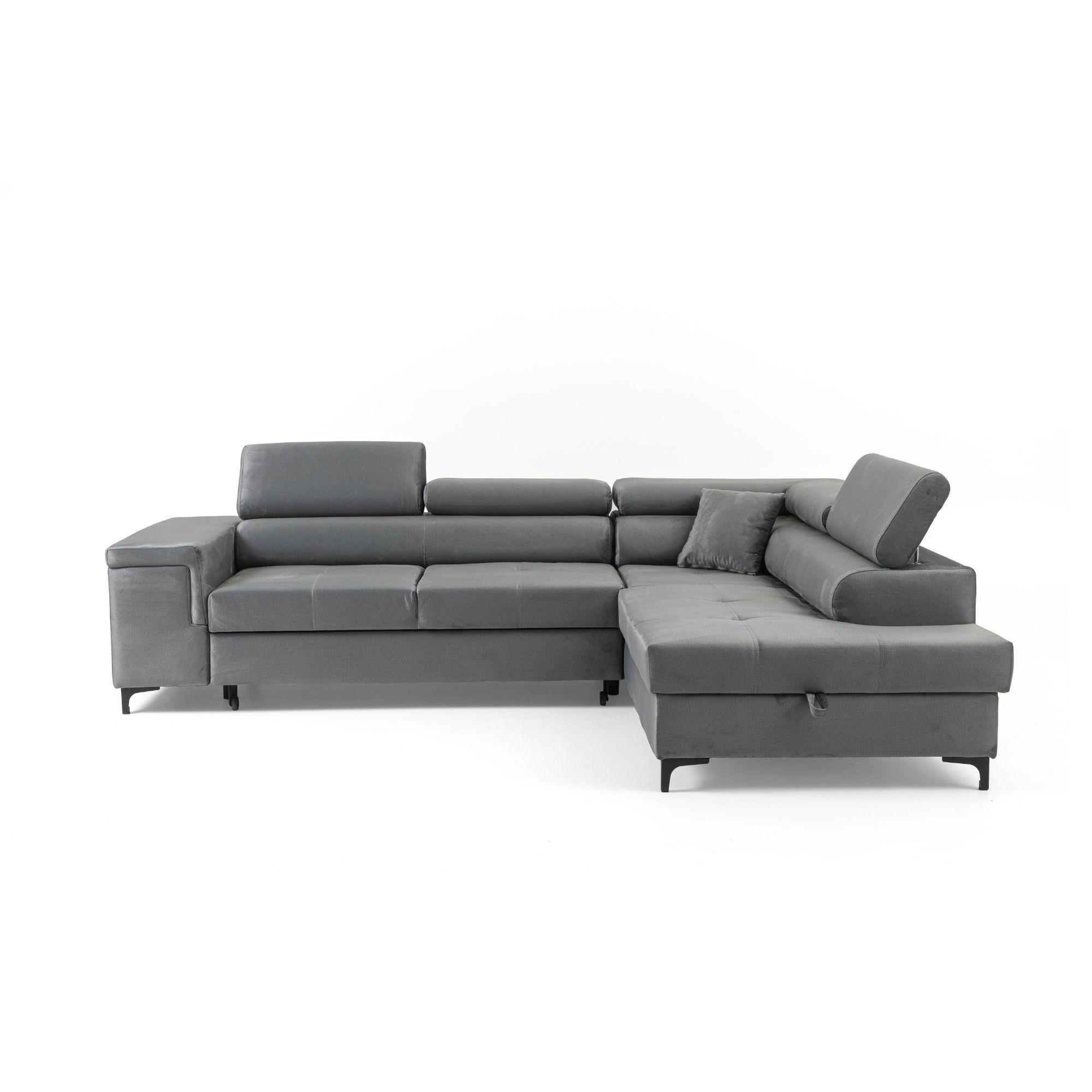 ECKSOFA WILLIAM L Rechts mit Schlaffunktion 127x195 Velours Grau - Silberfarben/Grau, Holz/Textil (203/275cm) - Muffo