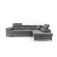 ECKSOFA WILLIAM L Rechts mit Schlaffunktion 127x195 Velours Grau - Silberfarben/Grau, Holz/Textil (203/275cm) - Muffo