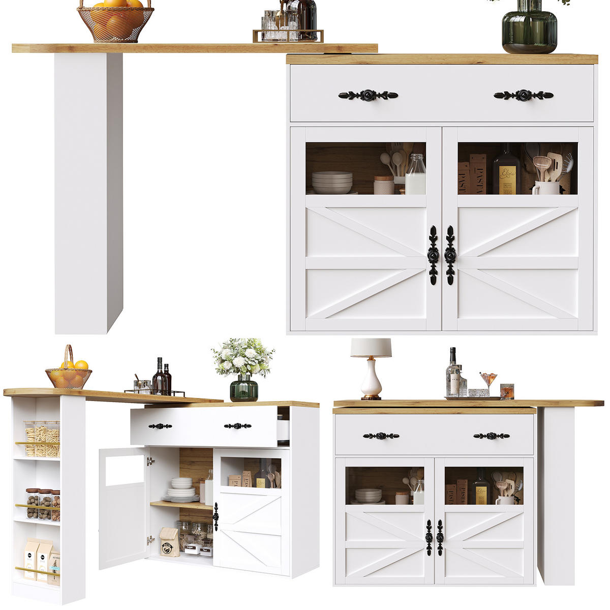 KÜCHENINSEL Weiß 138-204x39x104 cm drehbar für Bistro - Weiß, Holz (39/104/204cm) - SHOPENTRA