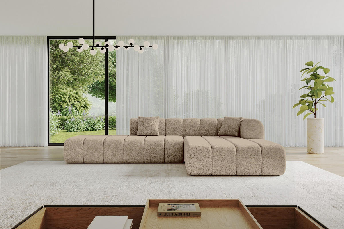 ROHOVÁ SEDAČKA s otomanem, pravá BILA-L 289x176x71 Hnědá Žinylka - černá/koňaková, kompozitní dřevo/textil (289/176cm) - ALTDECOR