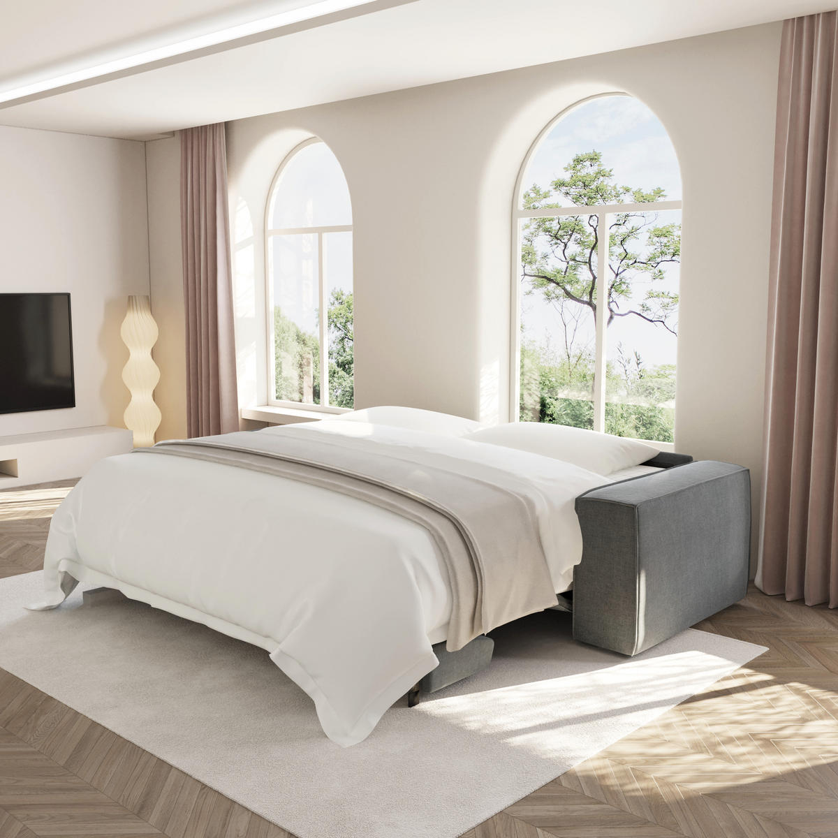 SCHLAFSOFA GERADE Samt Graphitgrau 234cm - Graphitfarben/Grau, Textil (234/90/100cm) - Sia Home