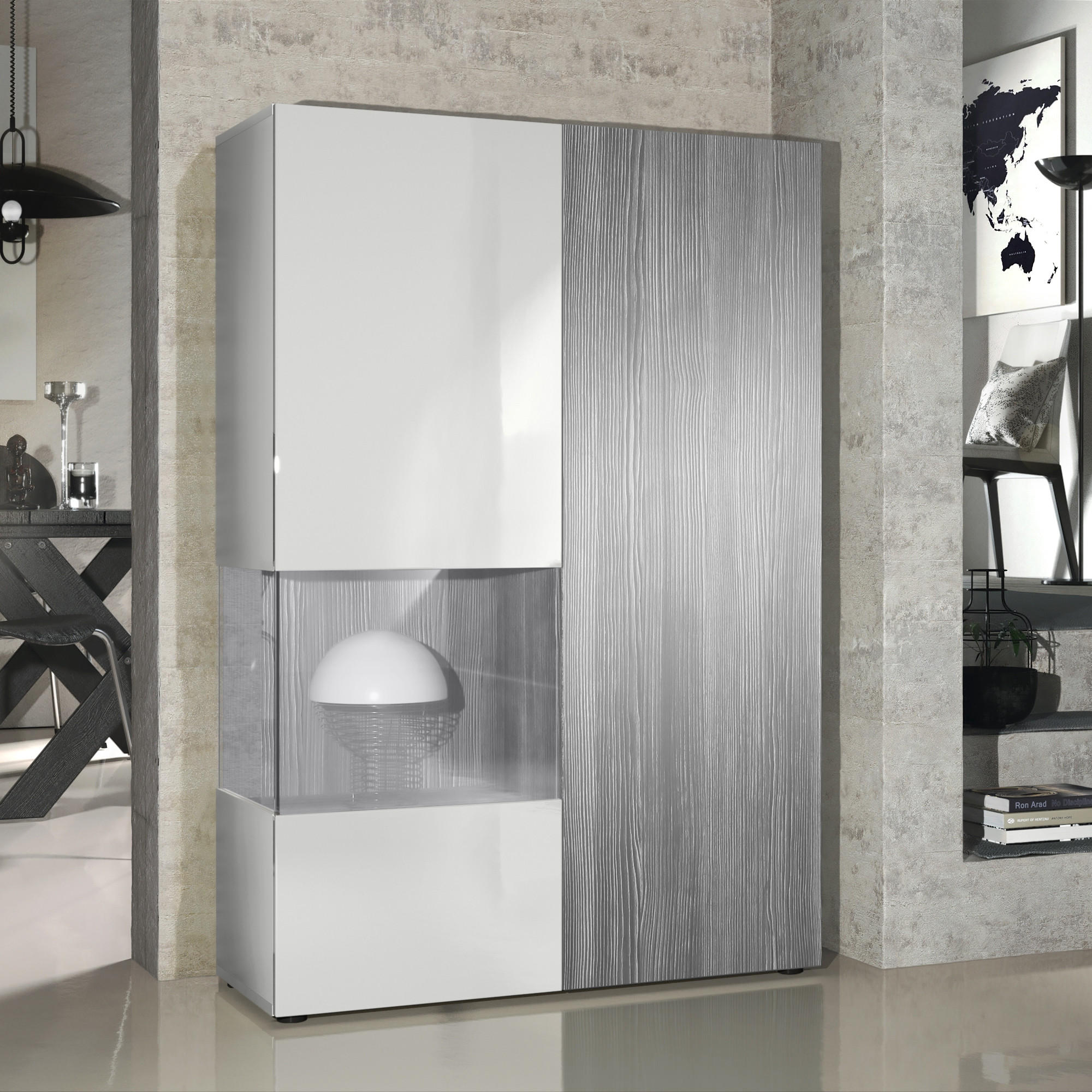 VITRINE Morena Tür und Einsatz in Avola-Anthrazit - Anthrazit, Holzwerkstoff (91.5/136.5/37cm) - Vladon