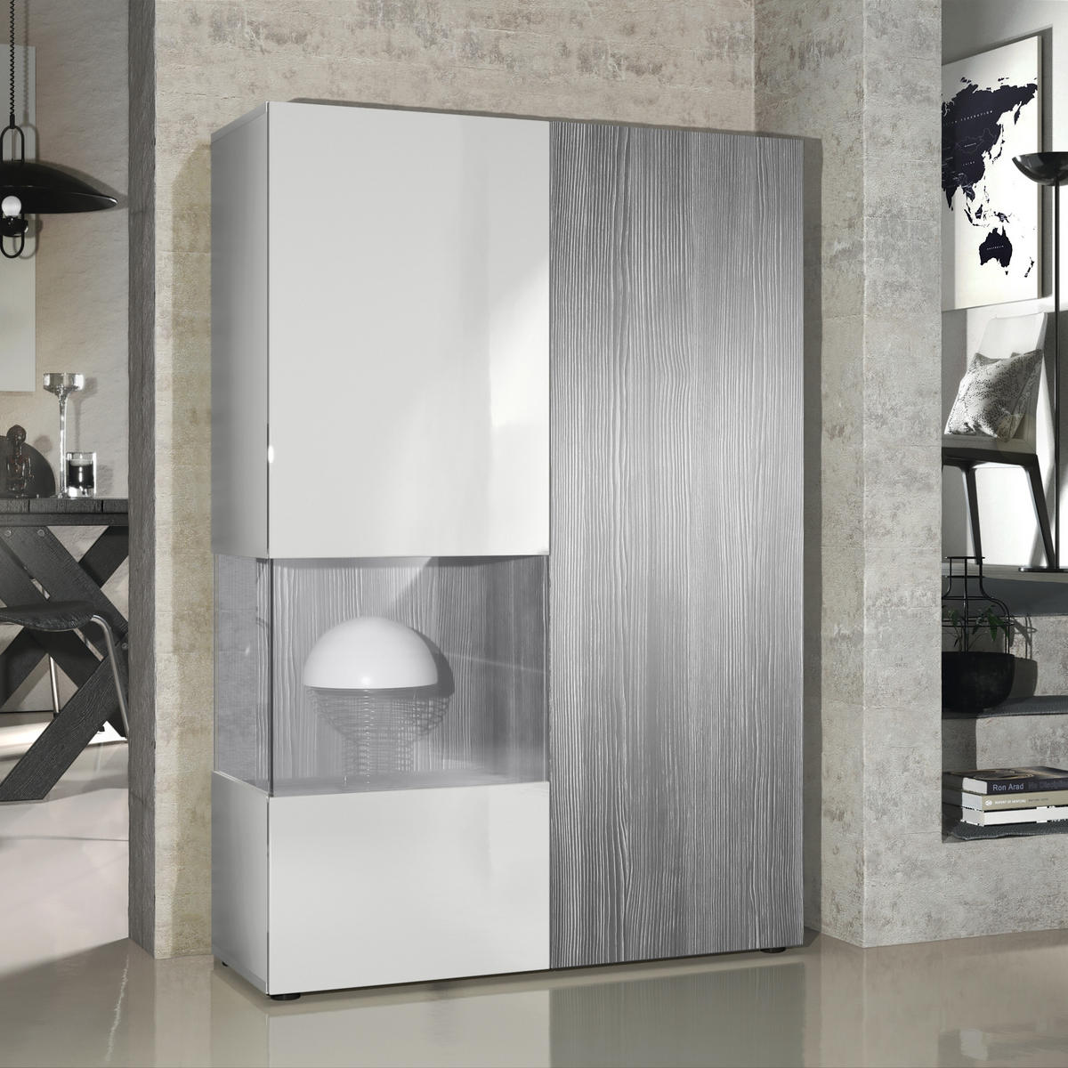 VITRINE Morena Tür und Einsatz in Avola-Anthrazit - Anthrazit, Holzwerkstoff (91.5/136.5/37cm) - Vladon
