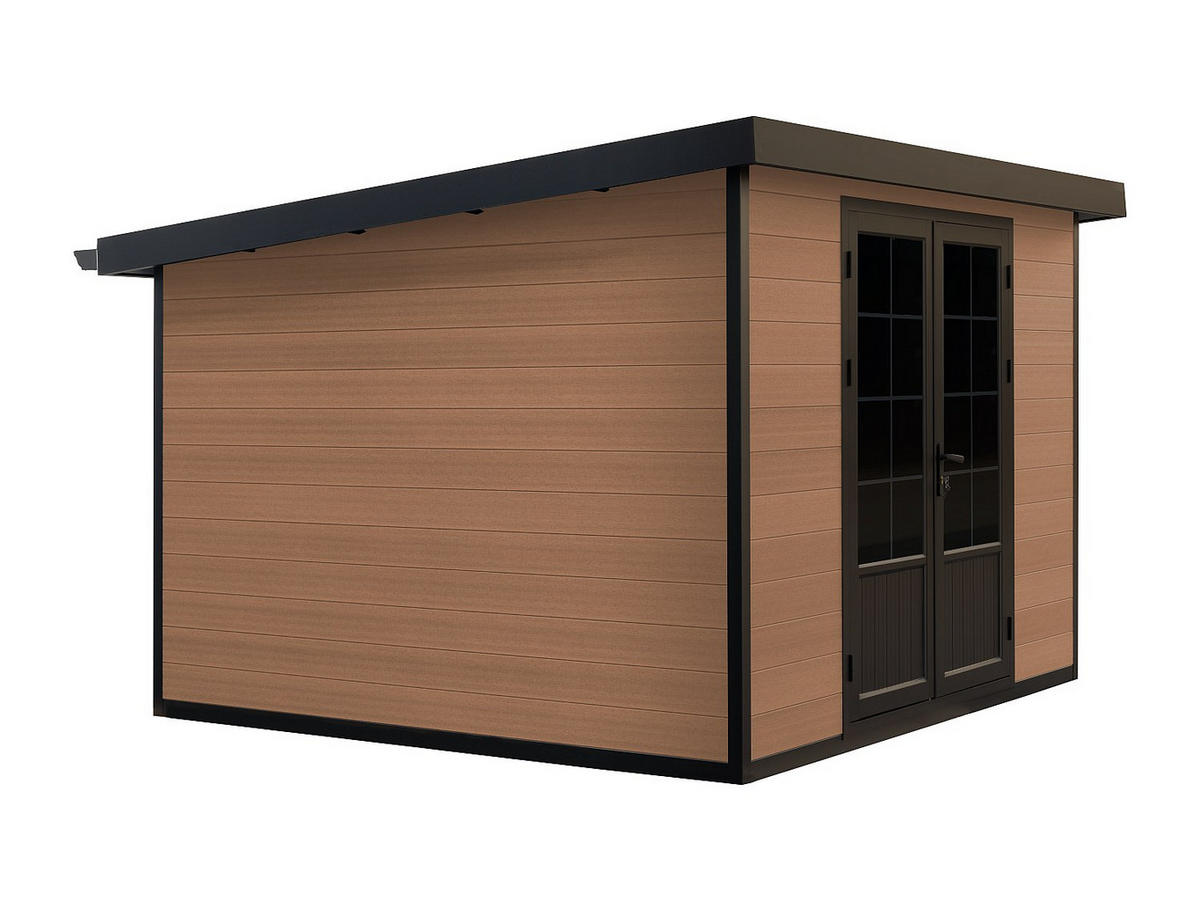 SCHREBERGARTENHAUS - 290 cm x 290 cm - verbundwerkstoff - naturfarben dunkel Hazelton - Naturfarben, Glas (290/198/290cm) - Vente-Unique