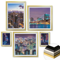 WANDBILDER 5er Set - 50x50 cm & 20x30 cm & 40x60 cm Goldrahmen - Bergblumen Himmelsweg - Goldfarben, Kunststoff (40/60cm) - ArtPrintCave