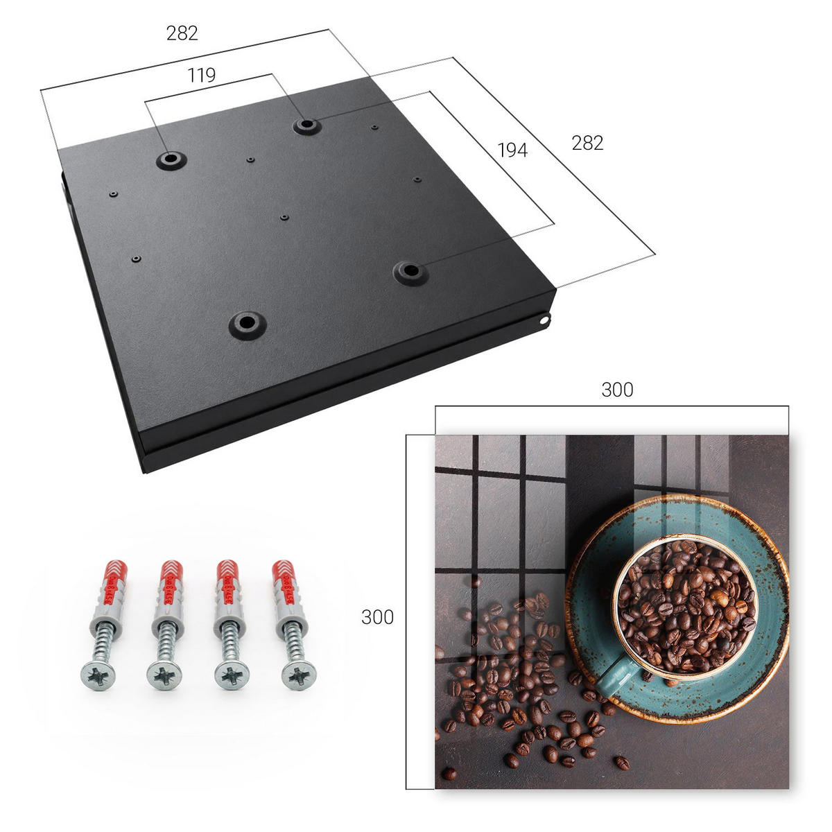 SCHLÜSSELBOX Schwarz 30x30 cm- Türöffnung nach rechts - Kaffeebohnen - Braun, Metall (30/30/5cm) - TULUP