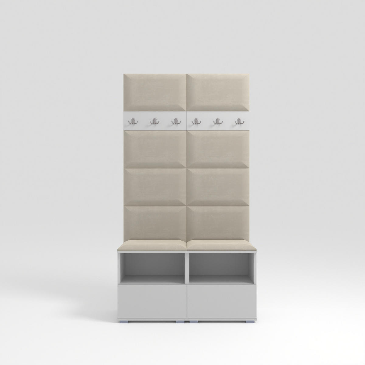 GARDEROBEN-SET Nela III mit gepolsterten Paneelen 100/187/40 - Silberfarben/Creme, Holzwerkstoff/Kunststoff (100/187/40cm)