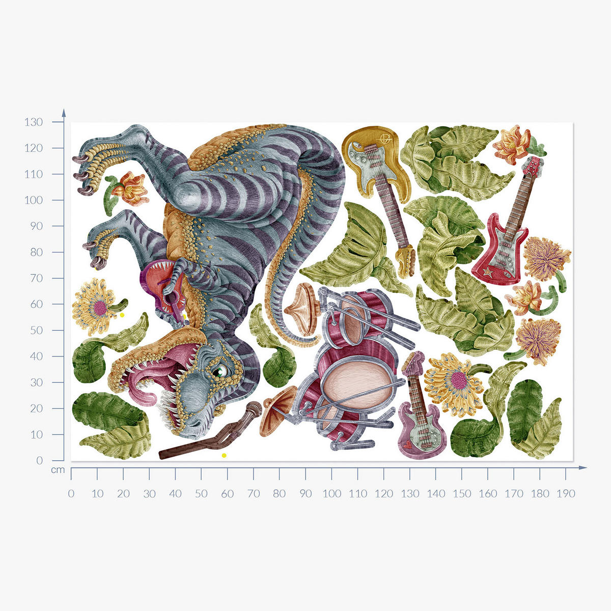WANDAUFKLEBER 130x193cm - Musikalischer Dino - Multicolor, Kunststoff (130/193/0.1cm) - Wallfluent
