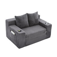 SCHLAFSOFA 2-in-1 mit Hocker, 2 Kissen und Becherhalter, DE-42913, Grau - Grau, Textil (133/64/87cm) - ComfortXL