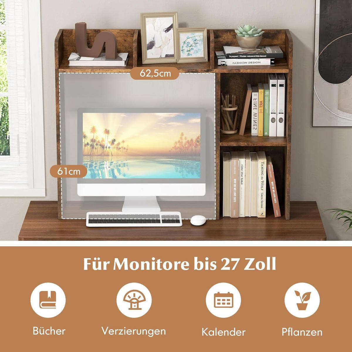 SCHREIBTISCHREGAL Braun - Braun, Holz (94/25/74cm) - COSTWAY