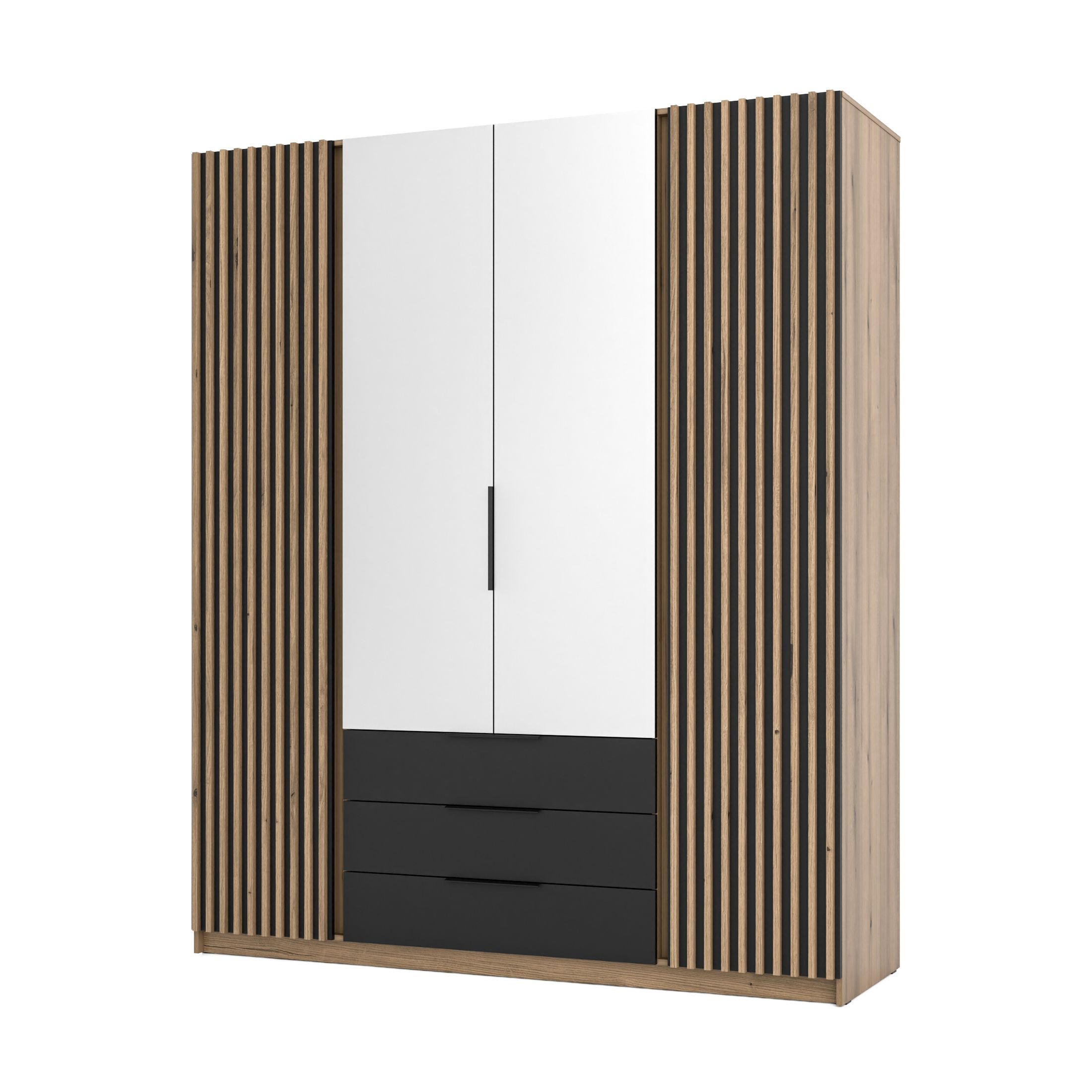 DREHTÜRENSCHRANK CAGLIARI 200/239/61,9cm 4-türig mit Spiegel Goldfarben - Goldfarben, Holzwerkstoff (200/239/61.9cm) - MASSENO