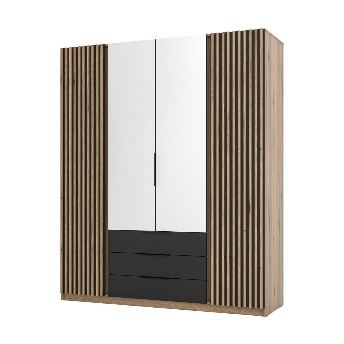 DREHTÜRENSCHRANK CAGLIARI 200/239/61,9cm 4-türig mit Spiegel Goldfarben - Goldfarben, Holzwerkstoff (200/239/61.9cm) - MASSENO