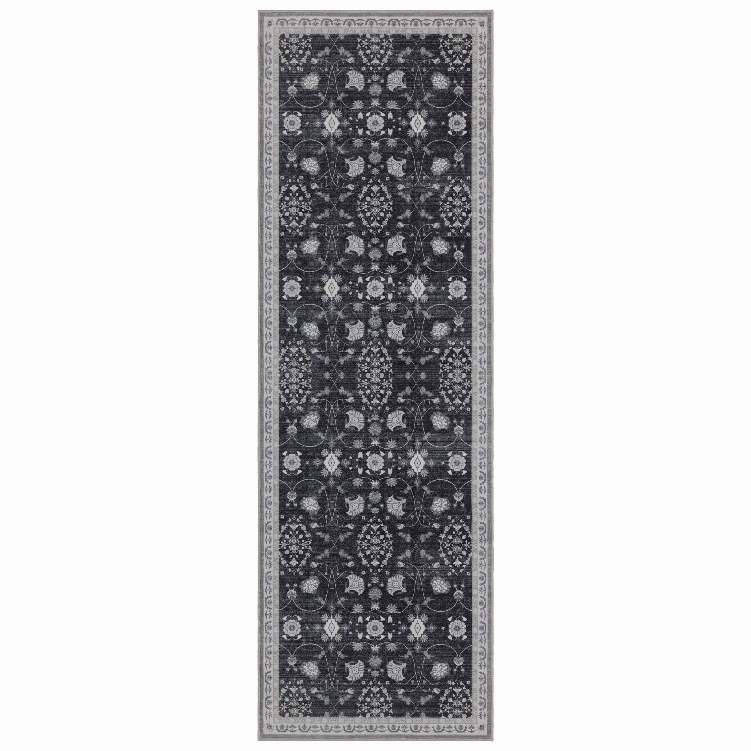 LÄUFER waschbar, mit floralen Ornamenten, VERNANTE in Schwarz-Creme-Grau, 80 x 150 cm - Schwarz, Textil (80/150cm) - KADIMA DESIGN
