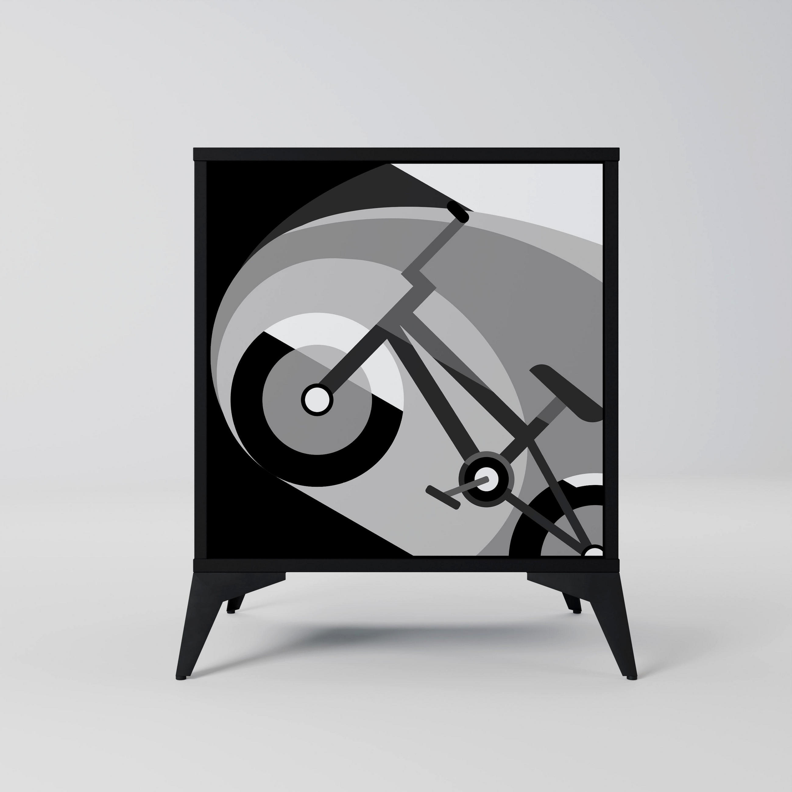 SIDEBOARD BIKE ENERGY, Schwarz, 57,5x42x70,5 cm, Schwarze Metall-Sternfüße - Multicolor/Schwarz, Holzwerkstoff/Metall (57.5/70.5/42cm) - SpaceRebels