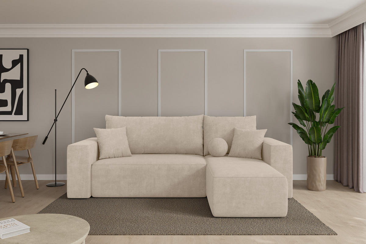 ROHOVÁ SEDAČKA s funkcí spaní, otoman vpravo SENO-L 249x139x85 béžová velur - černá/Sahara, kompozitní dřevo/textil (249/139cm) - ALTDECOR