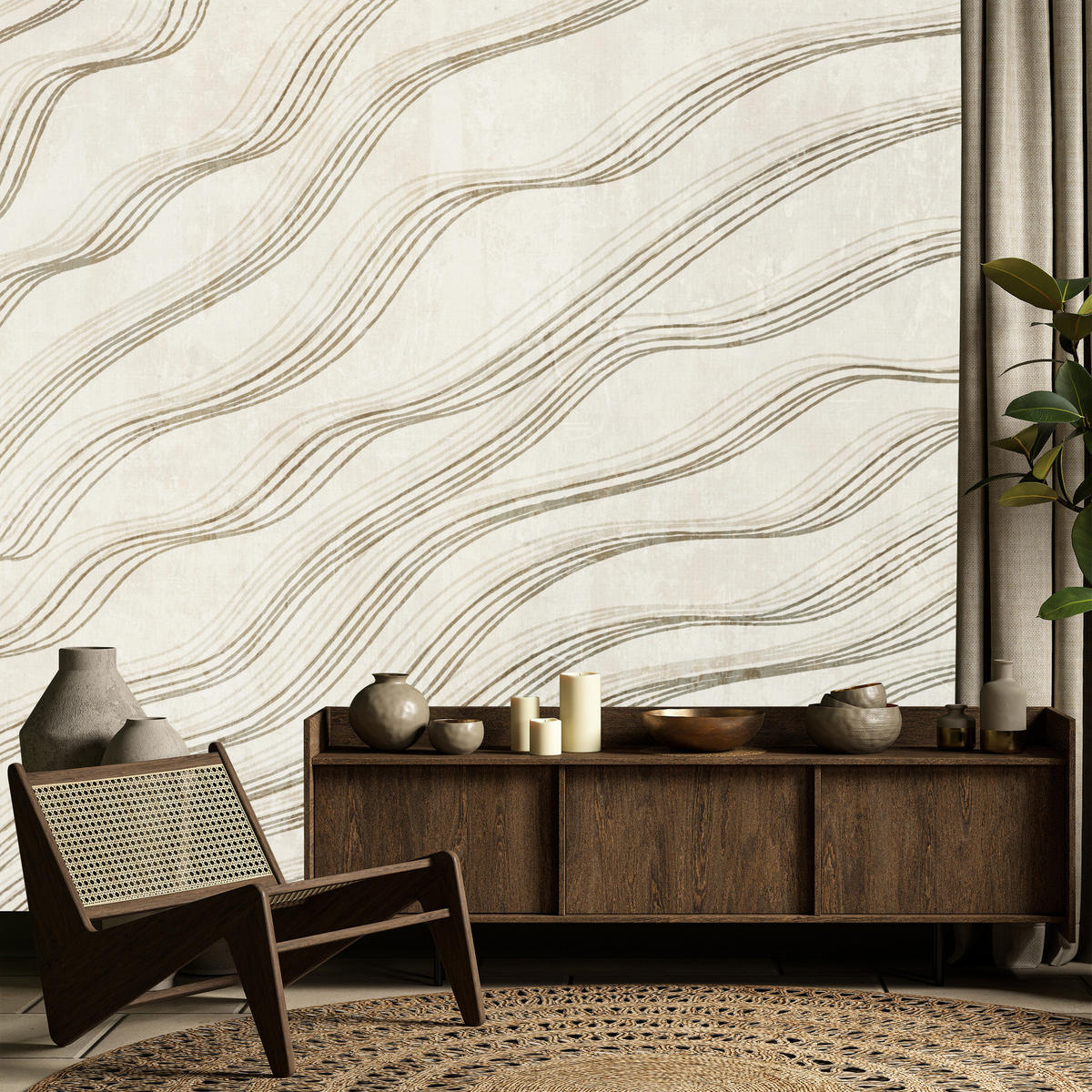 FOTOTAPETE für Wohnzimmer Beige Wellen Abstraktion 300x210 - Beige, Papier (300/210cm) - Muralo