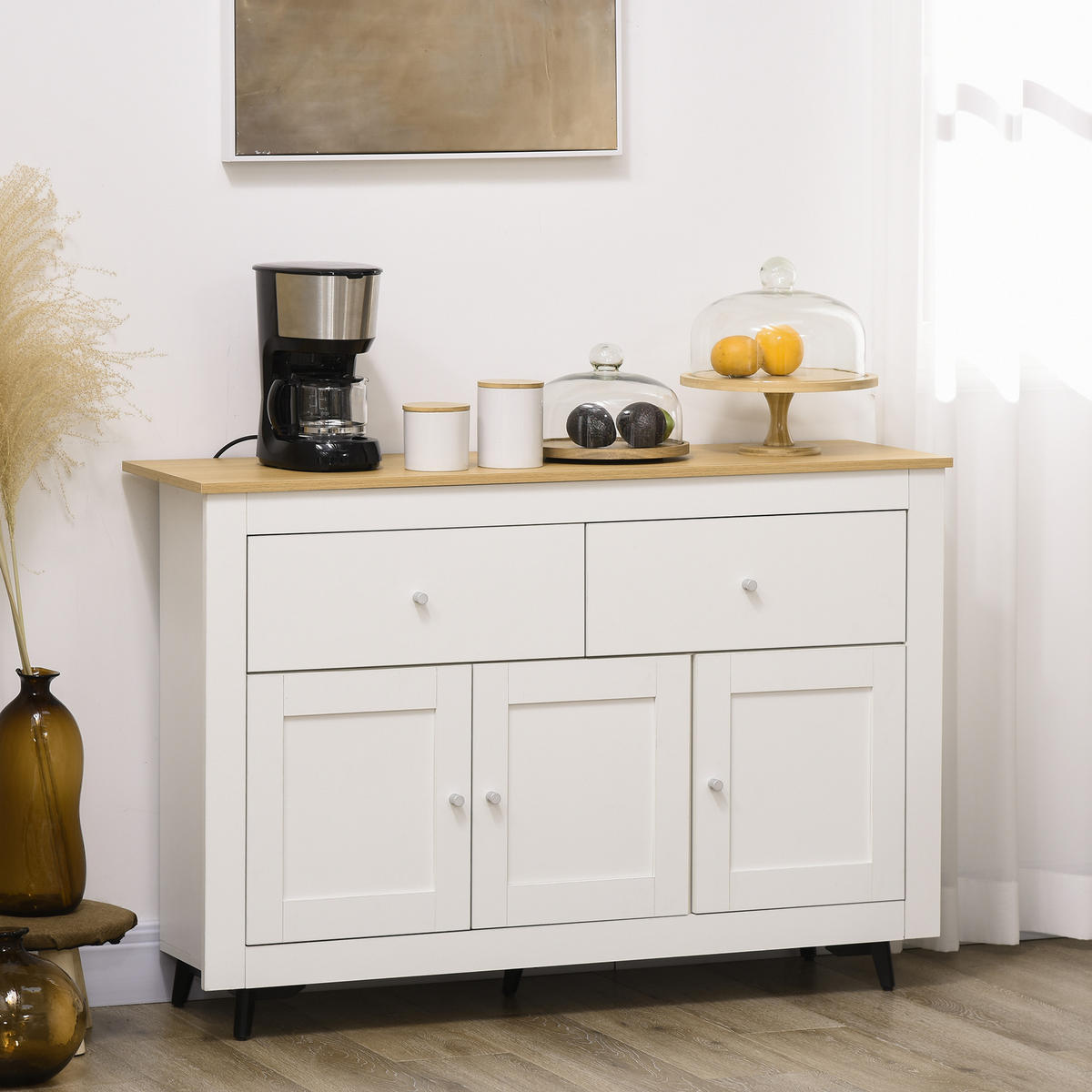 SIDEBOARD DE-11159 2 Schubladen & 3 Türen mit verstellbarem Boden Weiß - Weiß, Holzwerkstoff (117/80/35cm) - ComfortXL