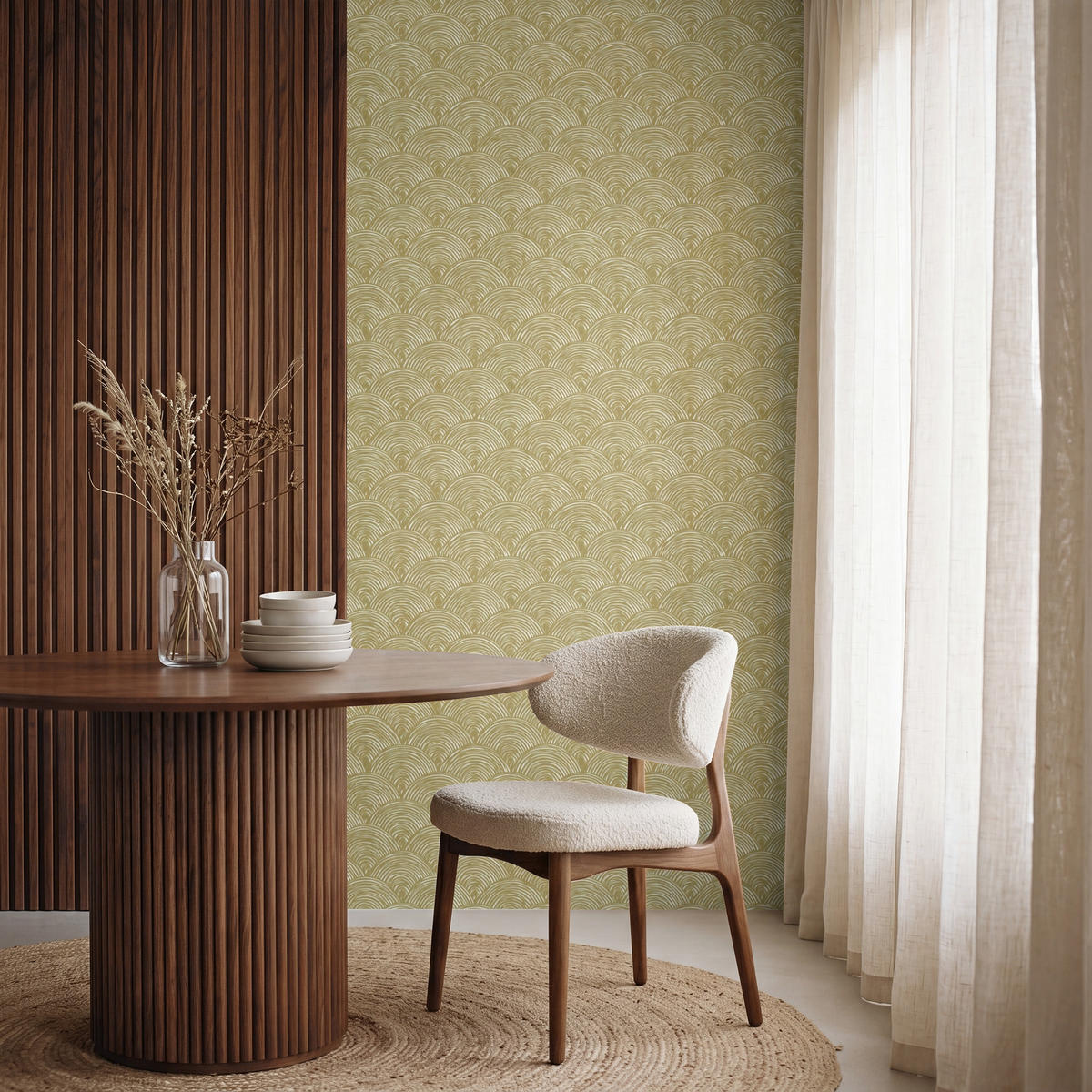 TAPETE - Fächer - Geometrisch - Grün - 100x200 cm - Goldfarben, Papier (100/200cm) - OnlyWow