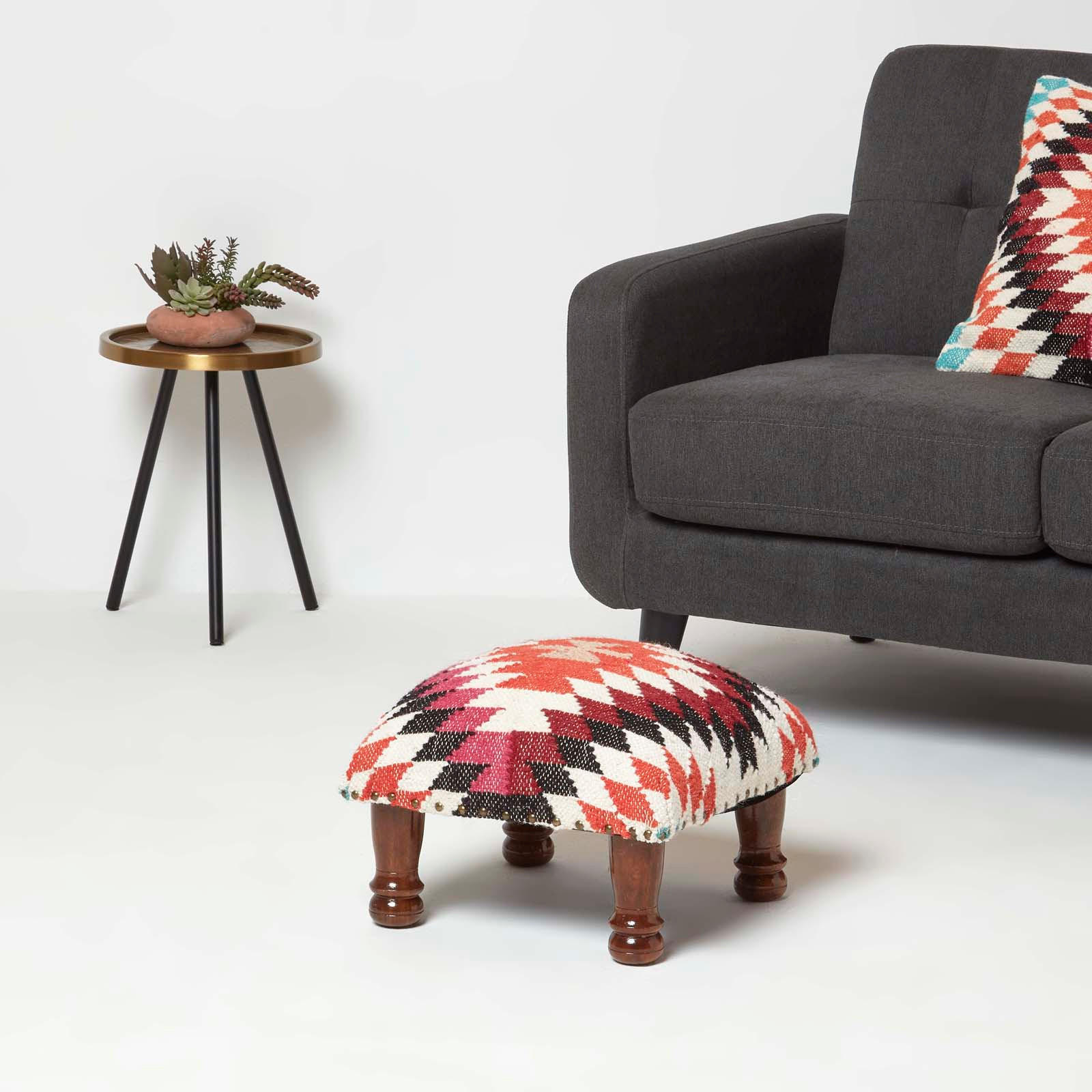 KELIM-HOCKER Manila mit Holzbeinen, Ethno-Muster, 40/40/25 cm - Multicolor, Textil (40/25/40cm) - Homescapes